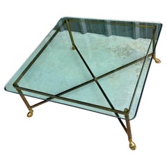 Quadratischer Vintage-Couchtisch mit Kapuze aus Messing und Glasplatte von LaBarge