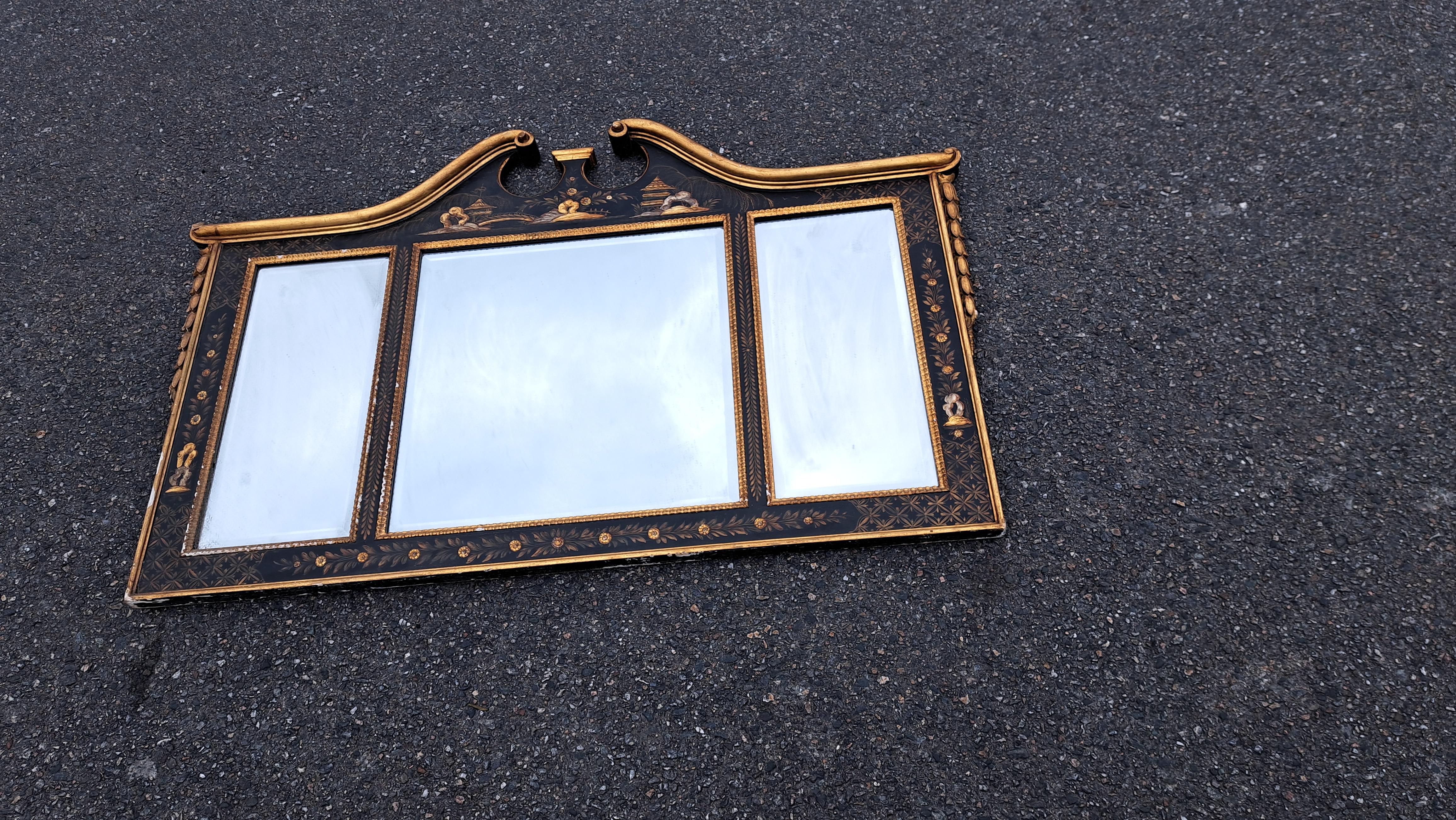 20th Century Vintage LaBarge Three Panel Chinoiserie Beveled Mirror For Sale