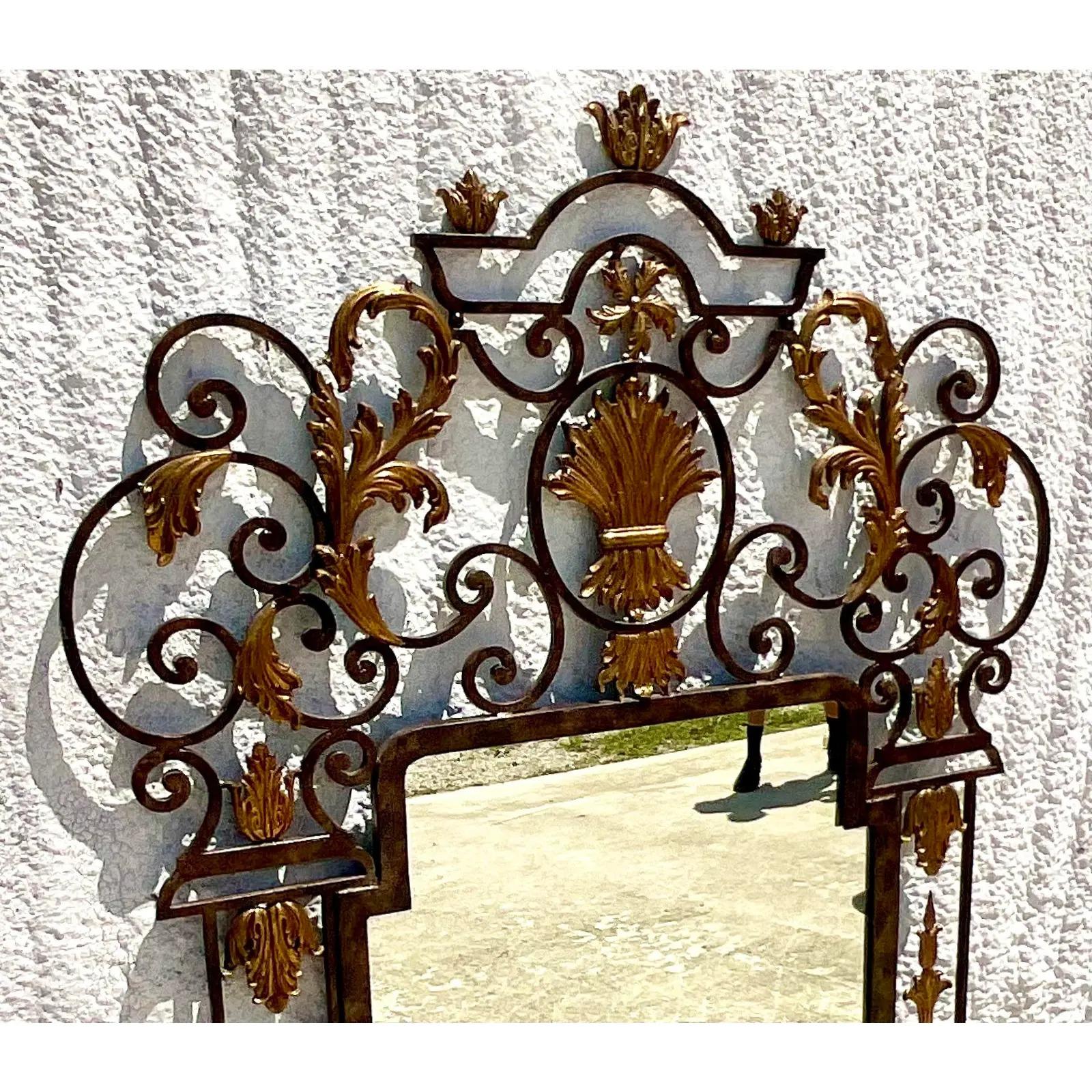 Fantastic vintage Labarge mirror. Gorgeous wrought iron frame with gilt flourishes. A really GP magnificent piece. Acquired from a Palm Beach estate.