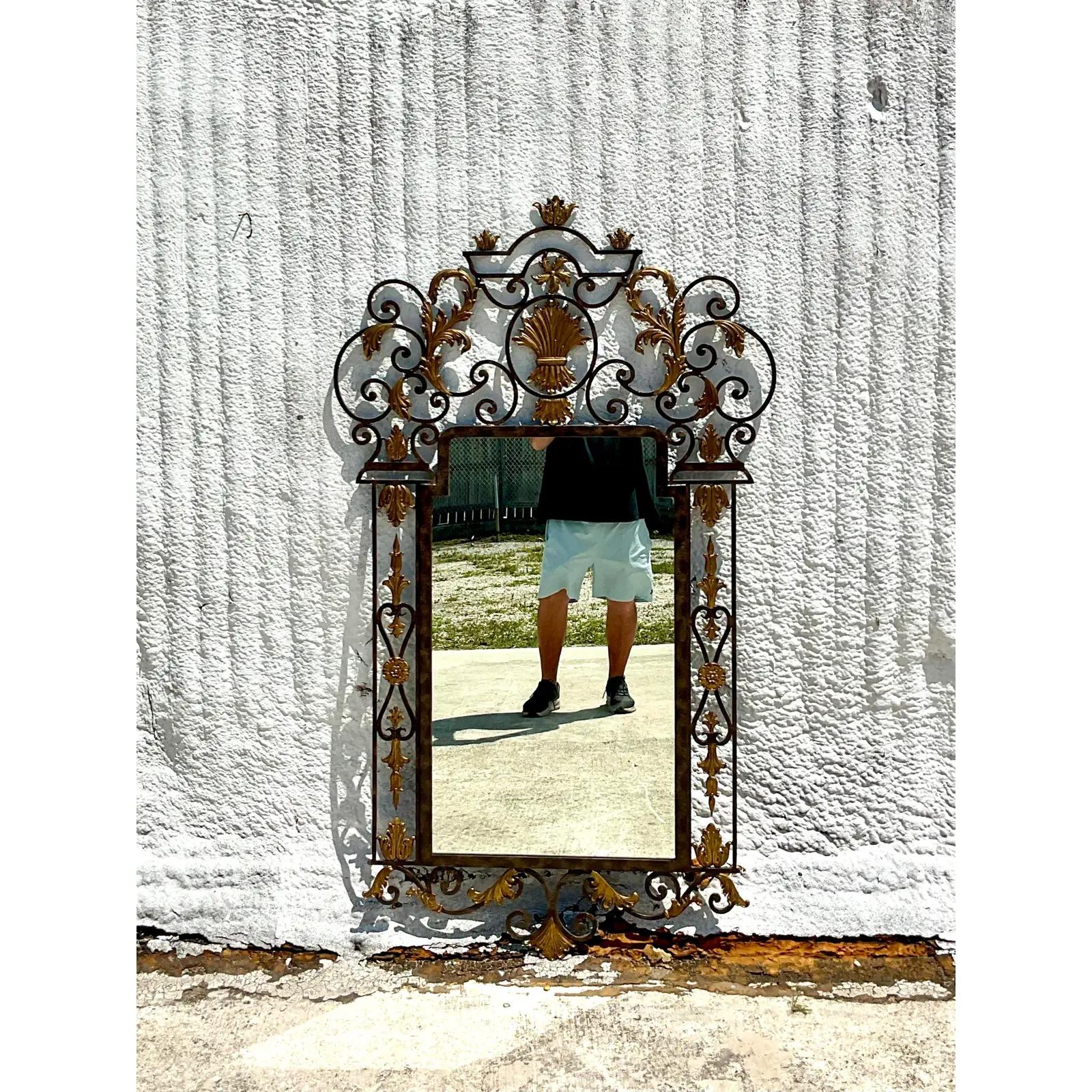 North American Vintage Labarge Wrought Iron and Gilt Mirror For Sale