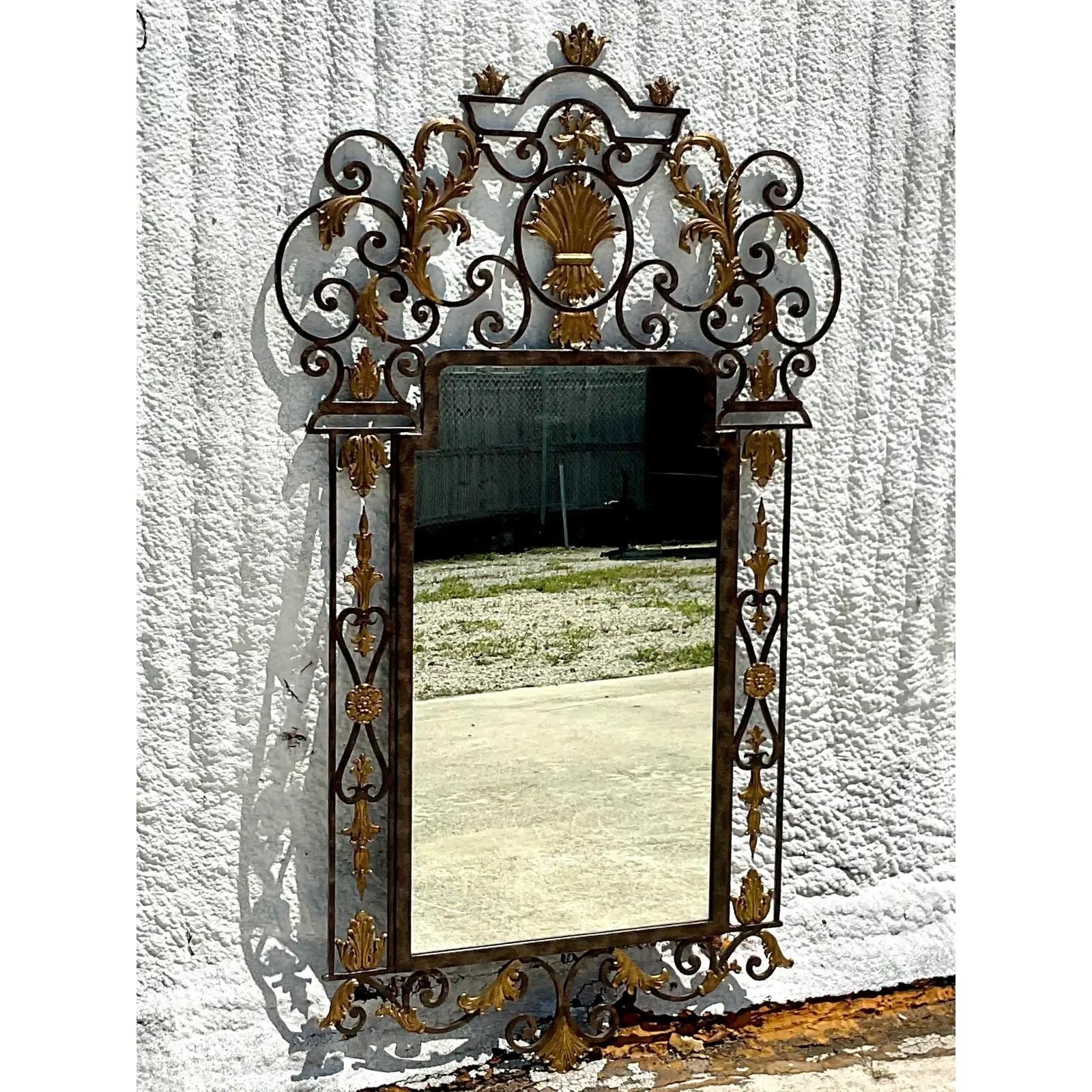 20th Century Vintage Labarge Wrought Iron and Gilt Mirror For Sale