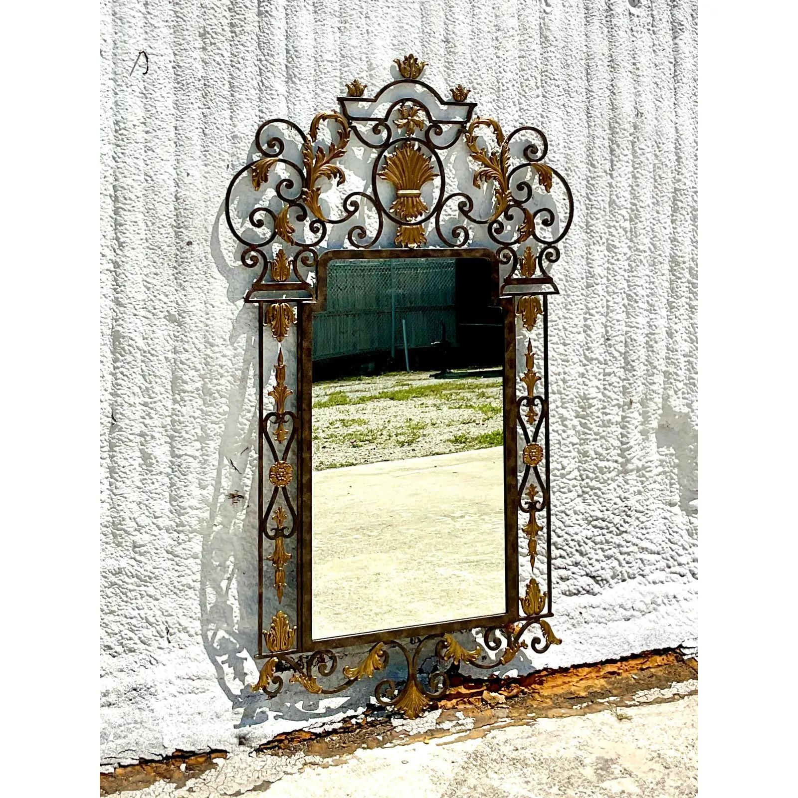 Vintage Labarge Wrought Iron and Gilt Mirror For Sale 1