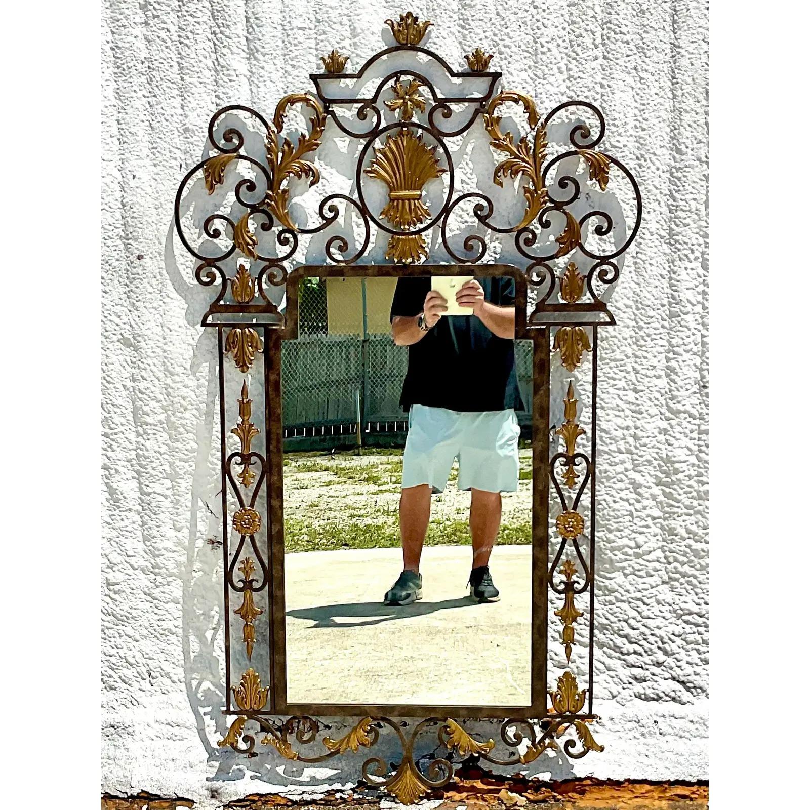 Vintage Labarge Wrought Iron and Gilt Mirror For Sale 2