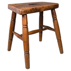 Vintage Laboratory Stool, English, Elm, Country House, Mid 20th Century, C.1940