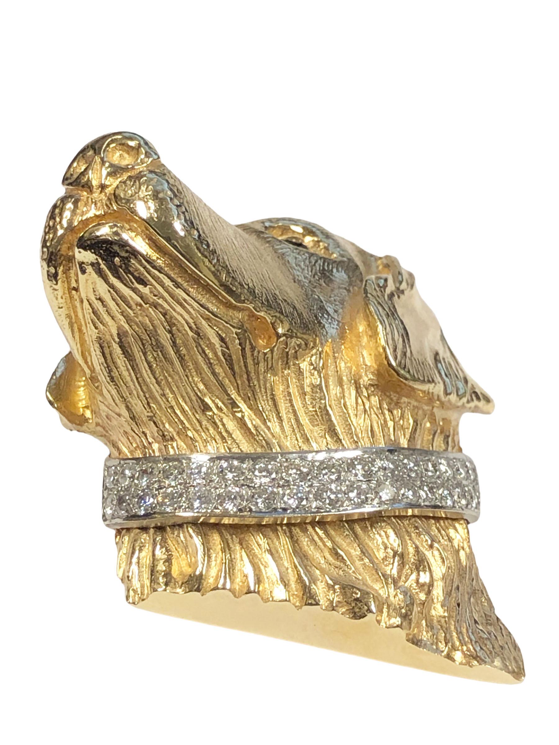 Round Cut Vintage Labrador Dog Large Gold and Diamond Brooch Pendant