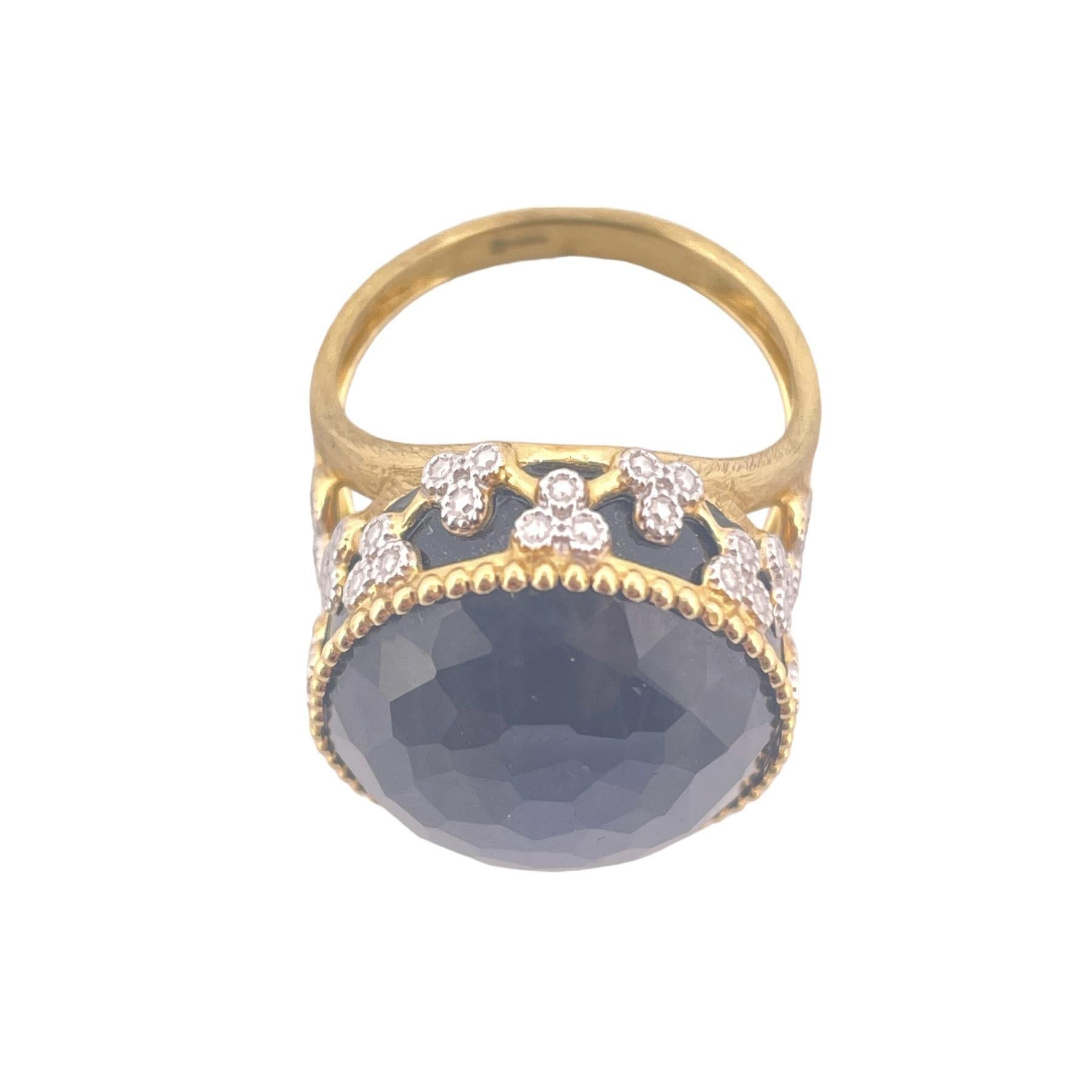 Elevate your jewelry collection with our breathtaking Labradorite and Diamond Ring, a masterpiece of elegance and sophistication. Crafted in radiant 18K yellow gold, this ring boasts a captivating labradorite gemstone and glistening diamonds, making