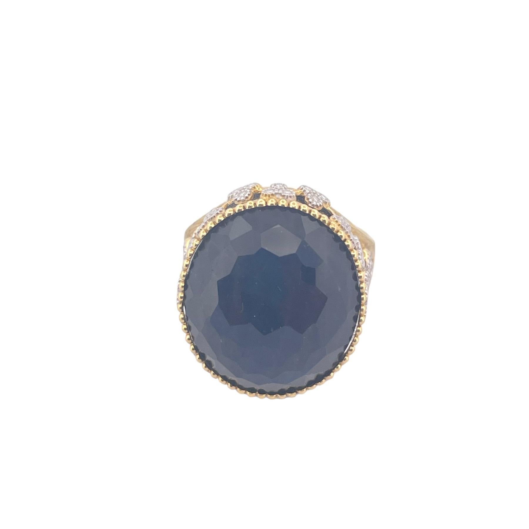 Round Cut Vintage Labradorite and Diamond Ring-18K Yellow Gold For Sale