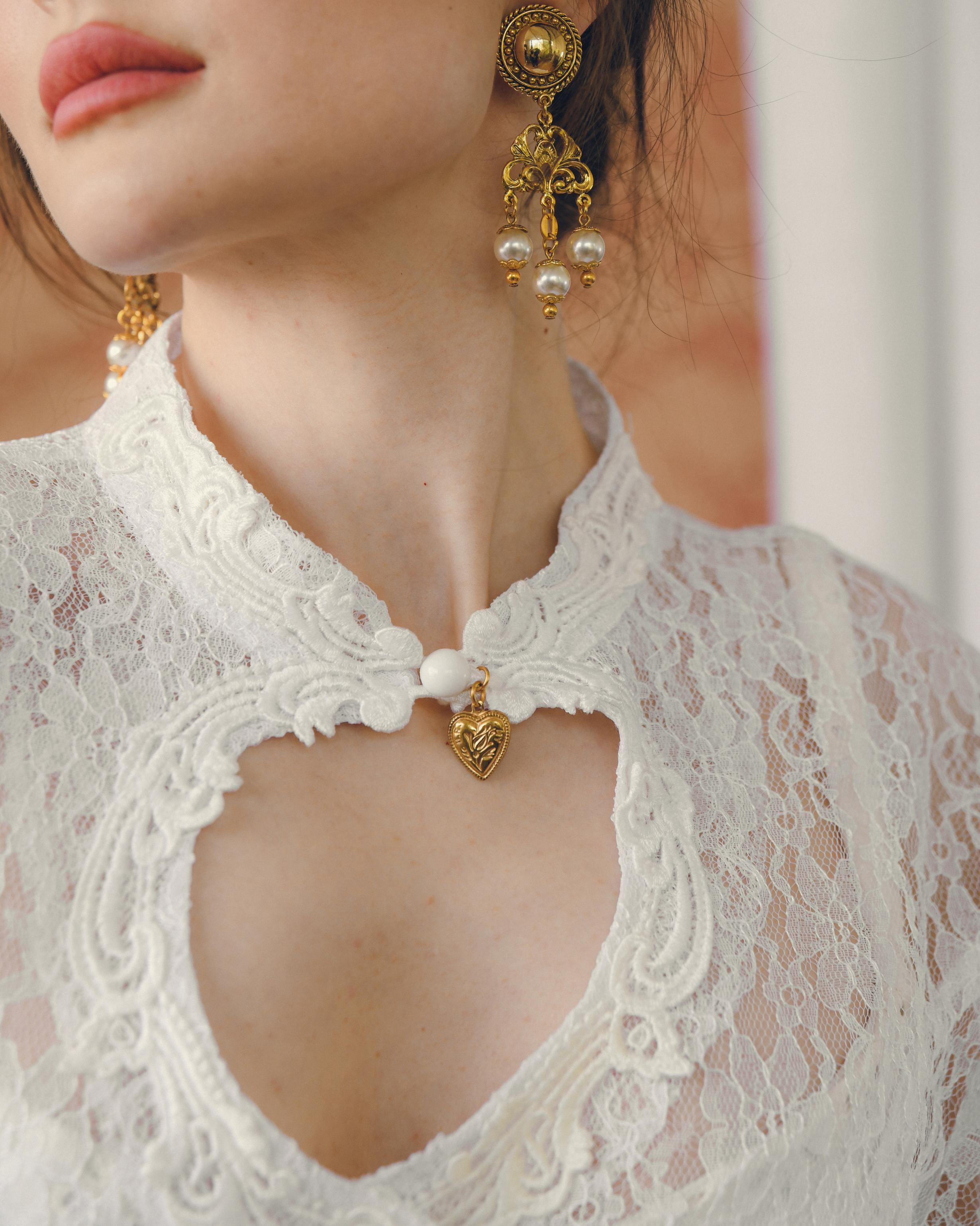 Women's or Men's Vintage Lace Dress With Cut-Out Neckline For Sale