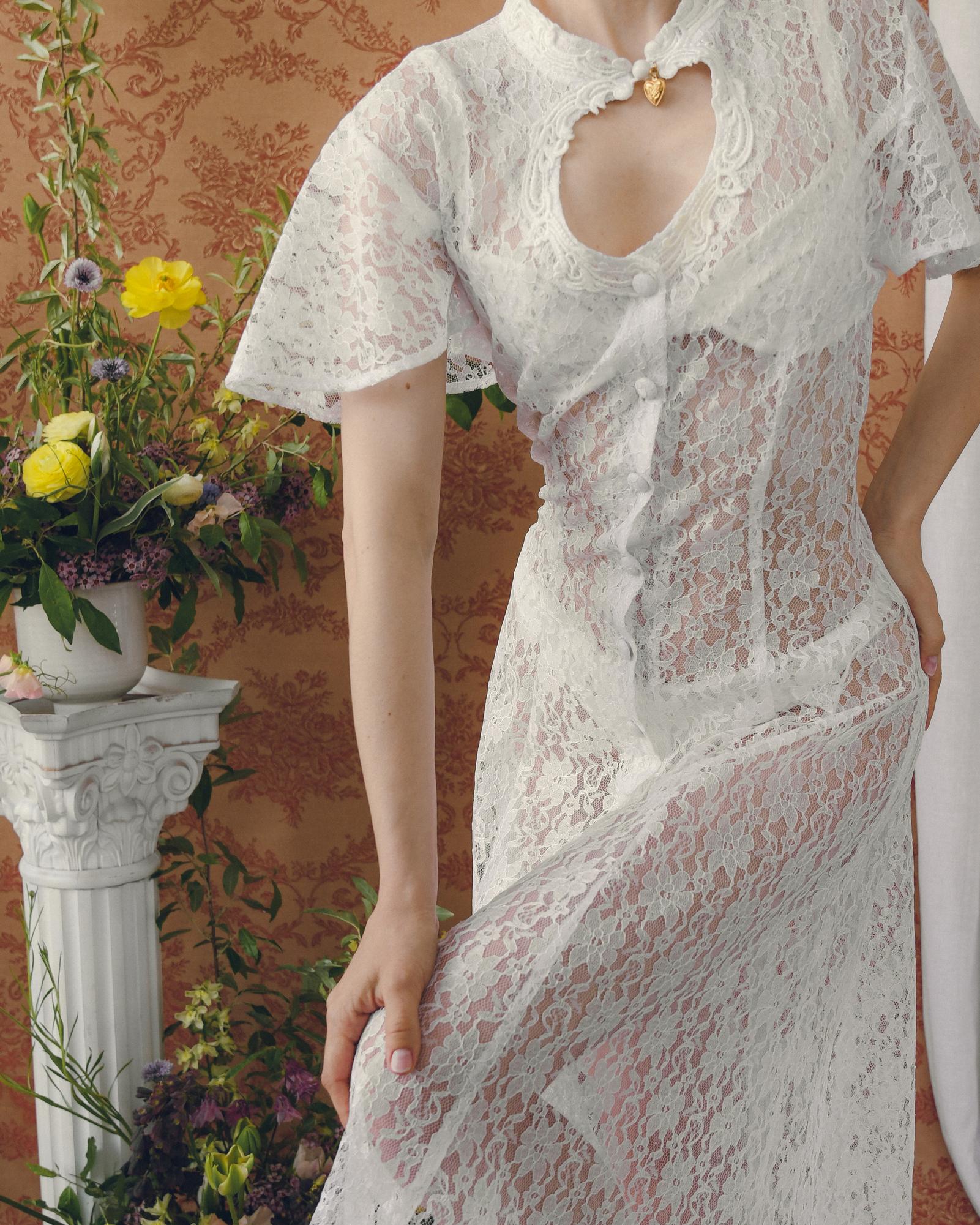 Vintage Lace Dress With Cut-Out Neckline For Sale 1