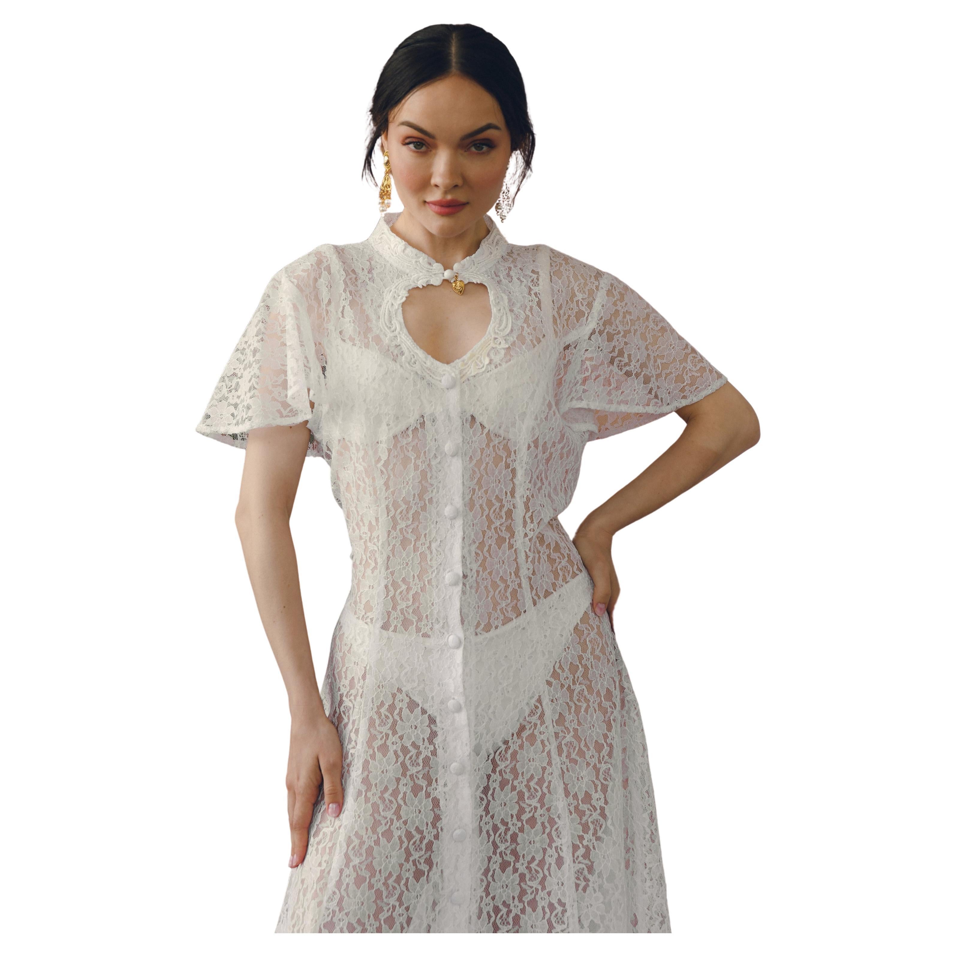 Vintage Lace Dress With Cut-Out Neckline For Sale