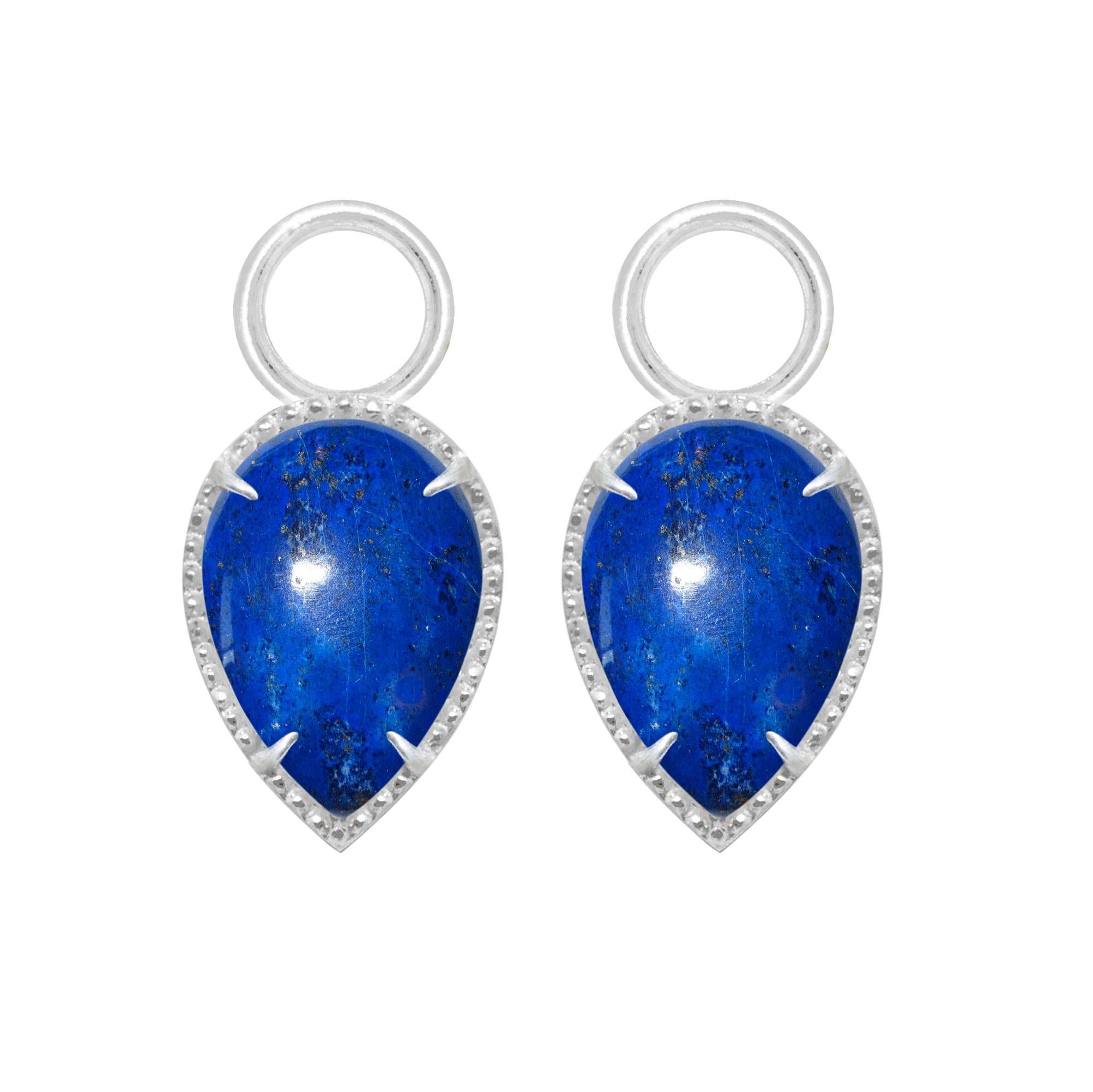 Vintage Lace Lapis Silver Earring Charms In New Condition For Sale In Denver, CO