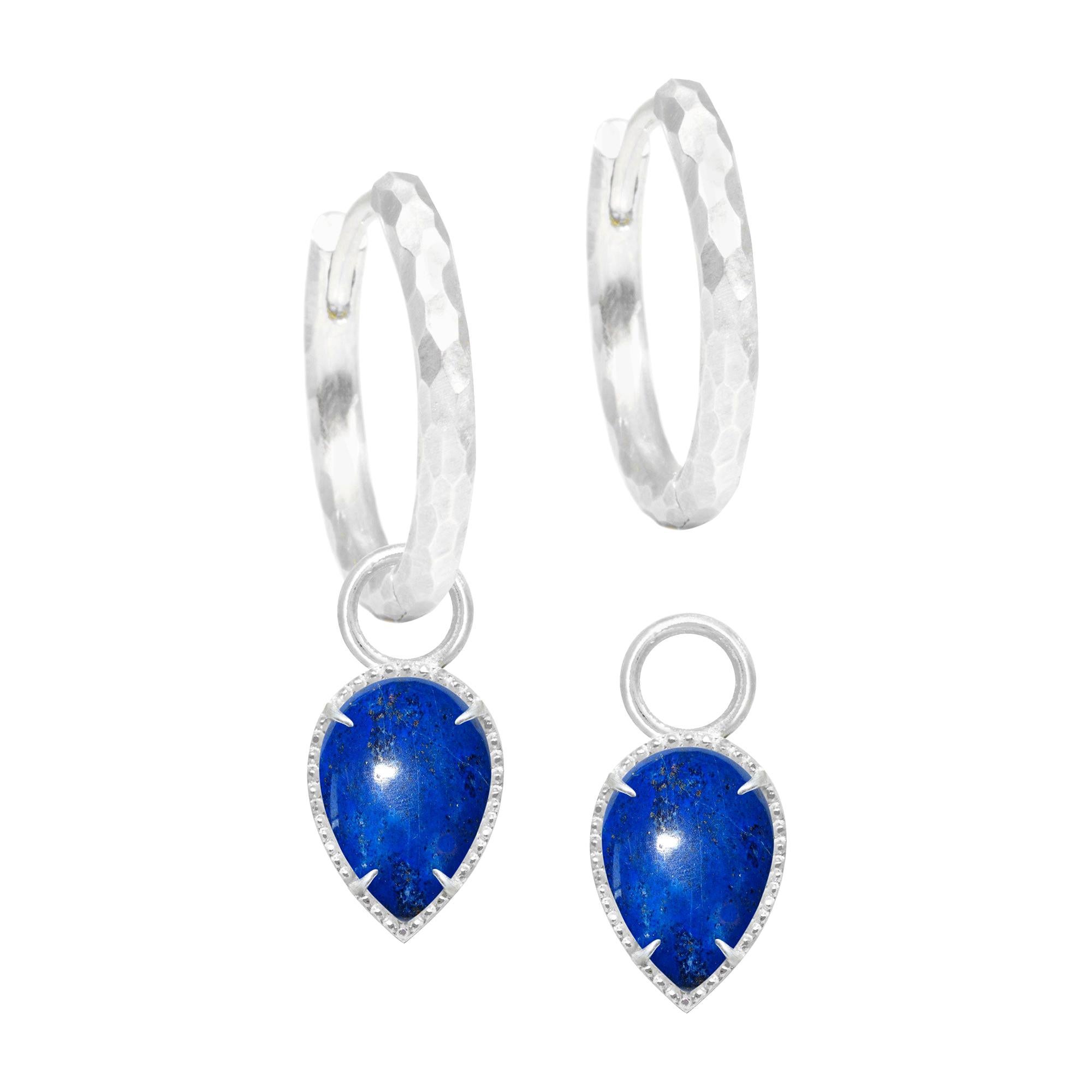 Vintage Lace Lapis Silver Earring Charms For Sale