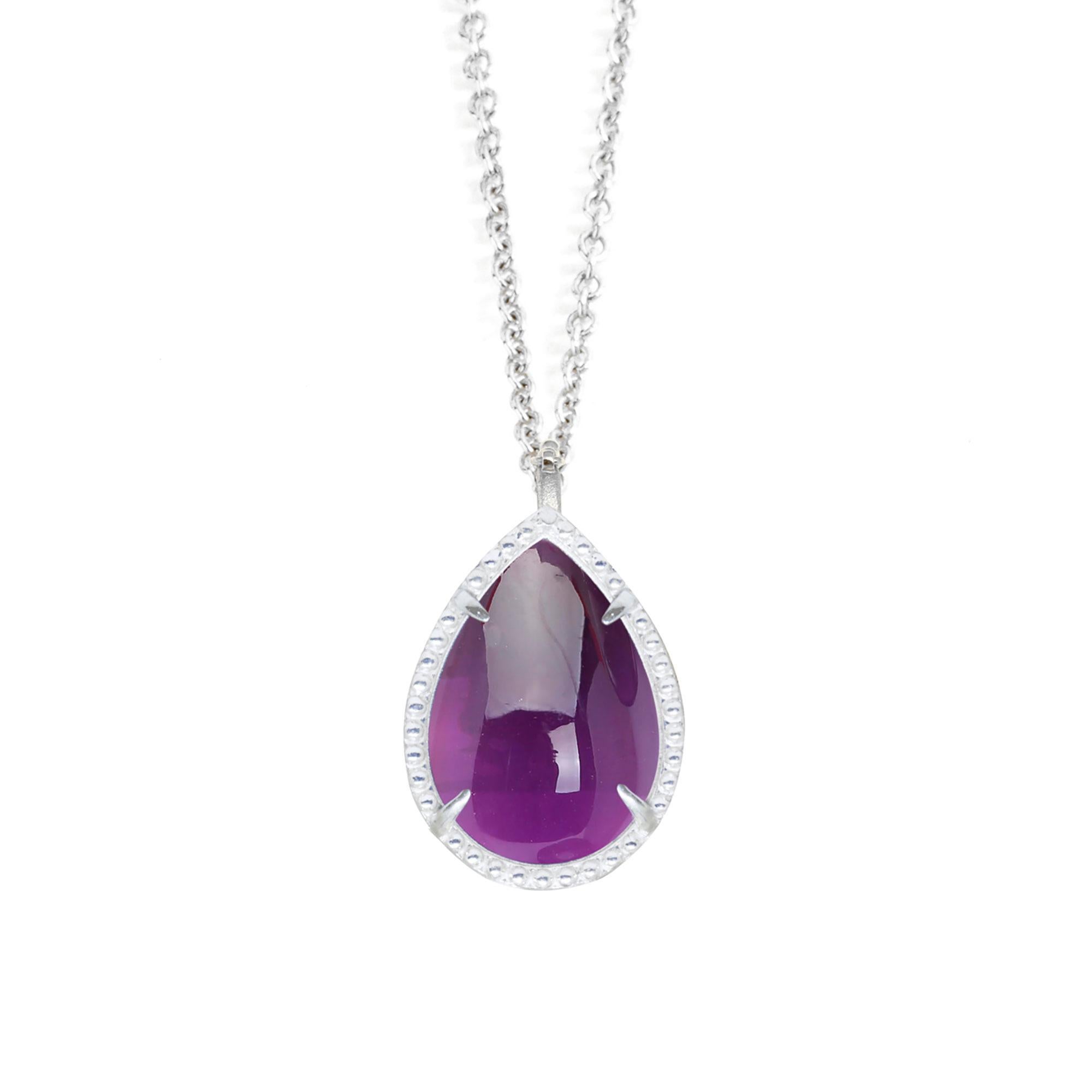 Details
Metal: Sterling Silver
Stone carat: 3
Length: 15-17''
Stone size: 10x7mm

About the stones:
Genuine Amethyst: The violet-hued variety of the mineral quartz is also February’s birthstone.

Metaphysical Properties: A stone that brings a sense