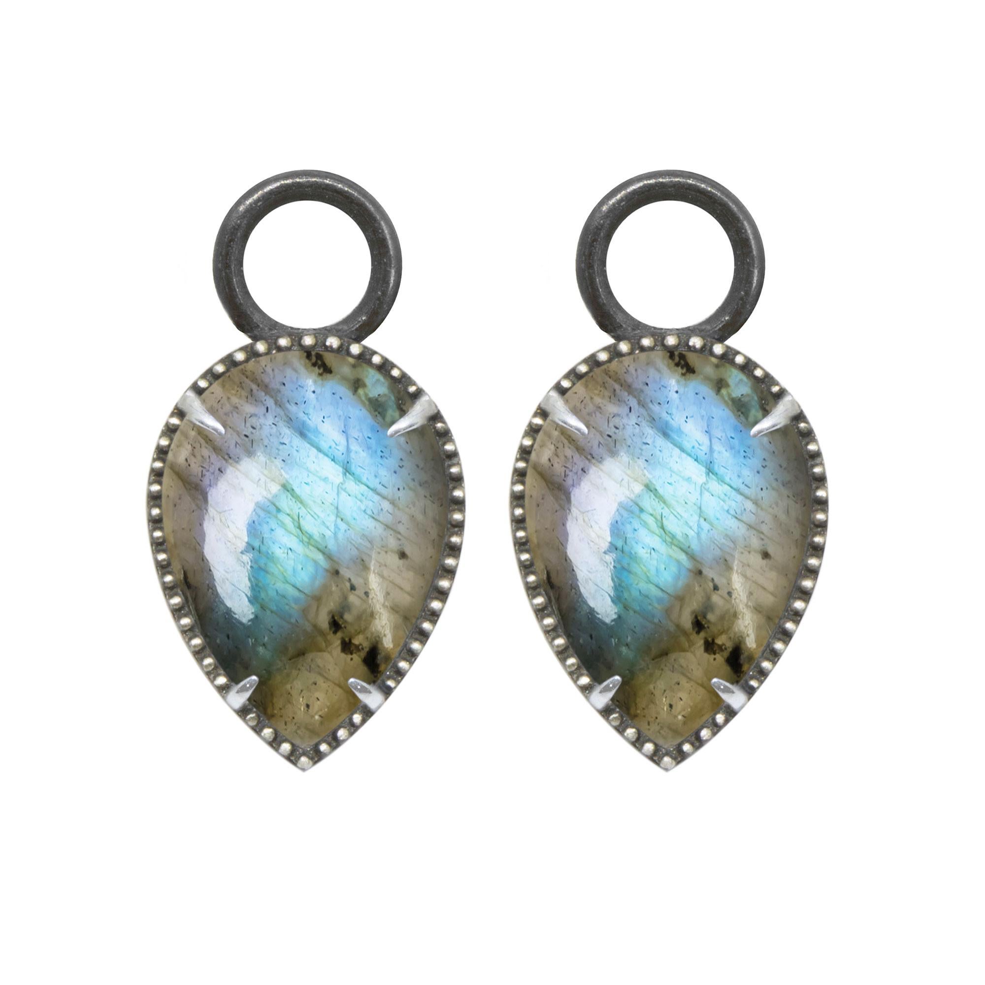 Vintage Lace Pear Labradorite Silver Earring Charms In New Condition For Sale In Denver, CO