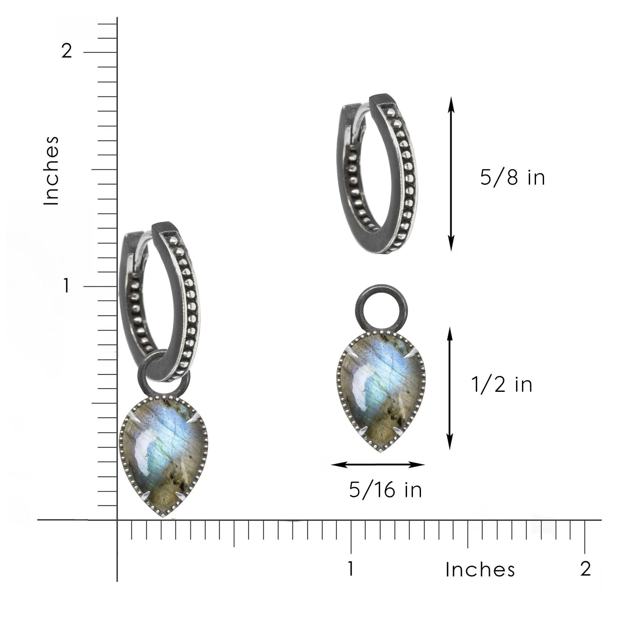 Women's or Men's Vintage Lace Pear Labradorite Silver Earring Charms For Sale