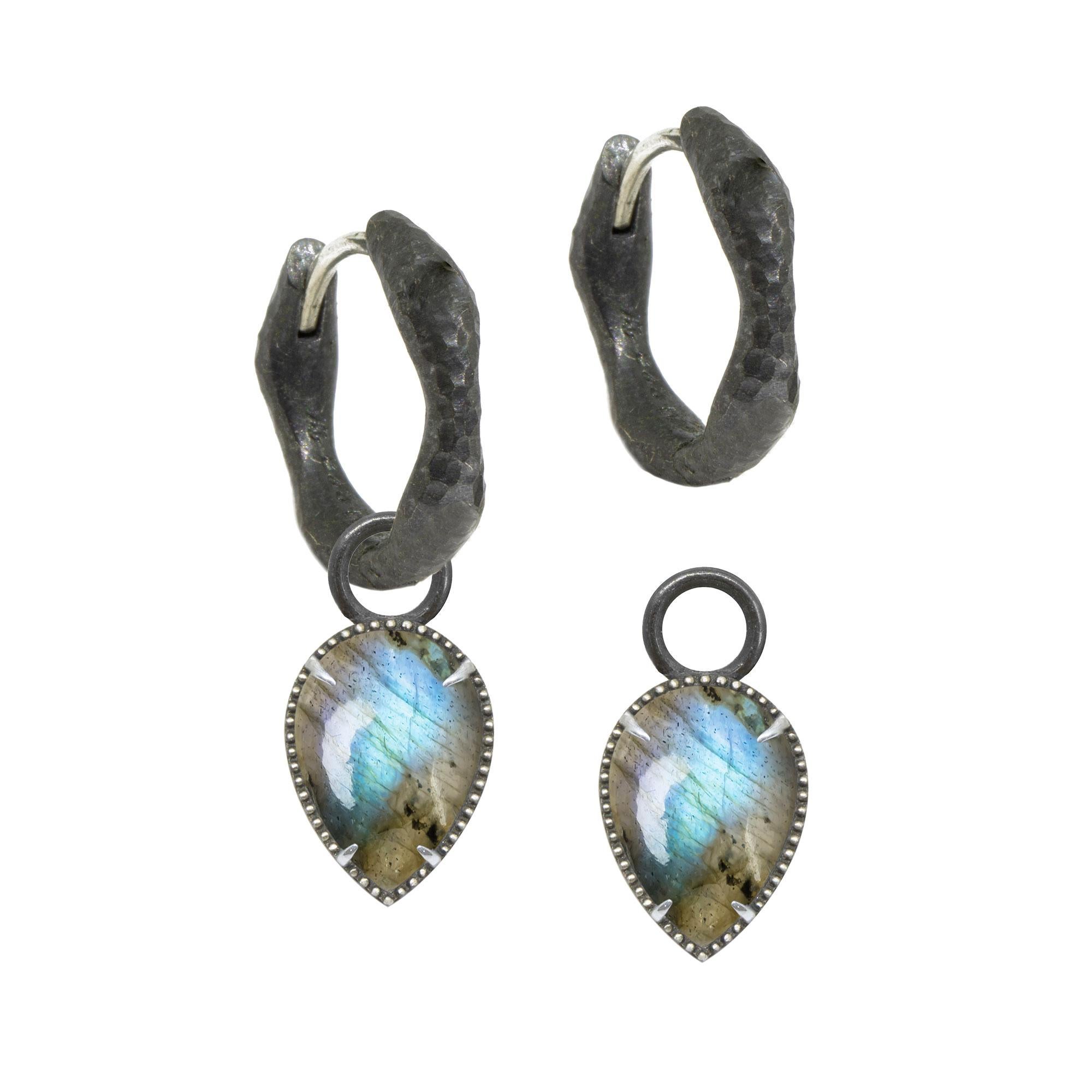 Vintage Lace Pear Labradorite Silver Earring Charms For Sale
