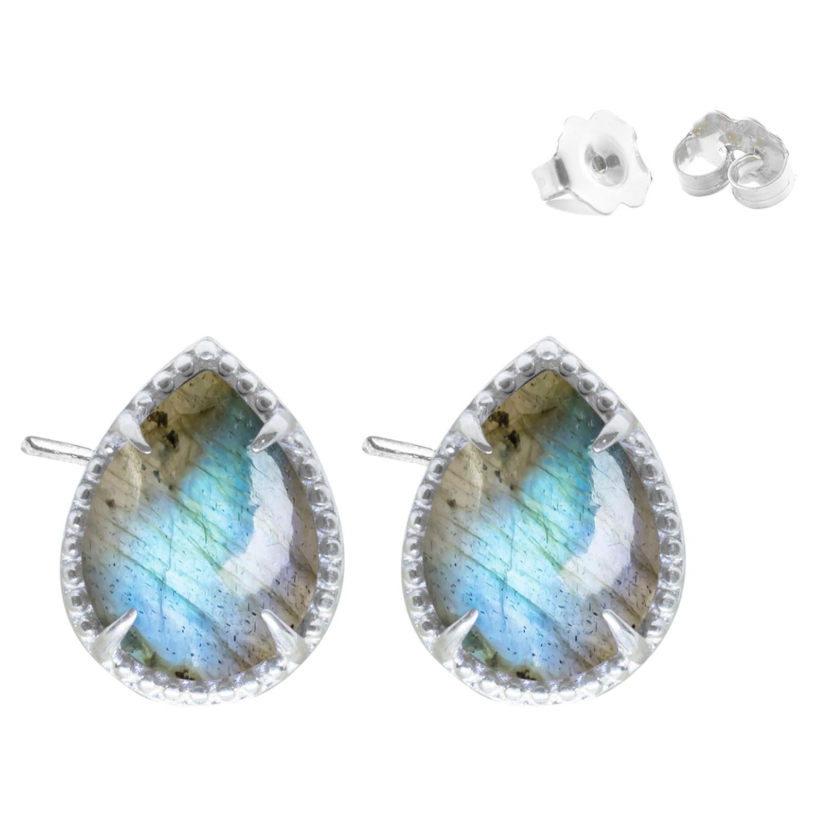 Labradorite Diamond Studs For Sale at 1stDibs