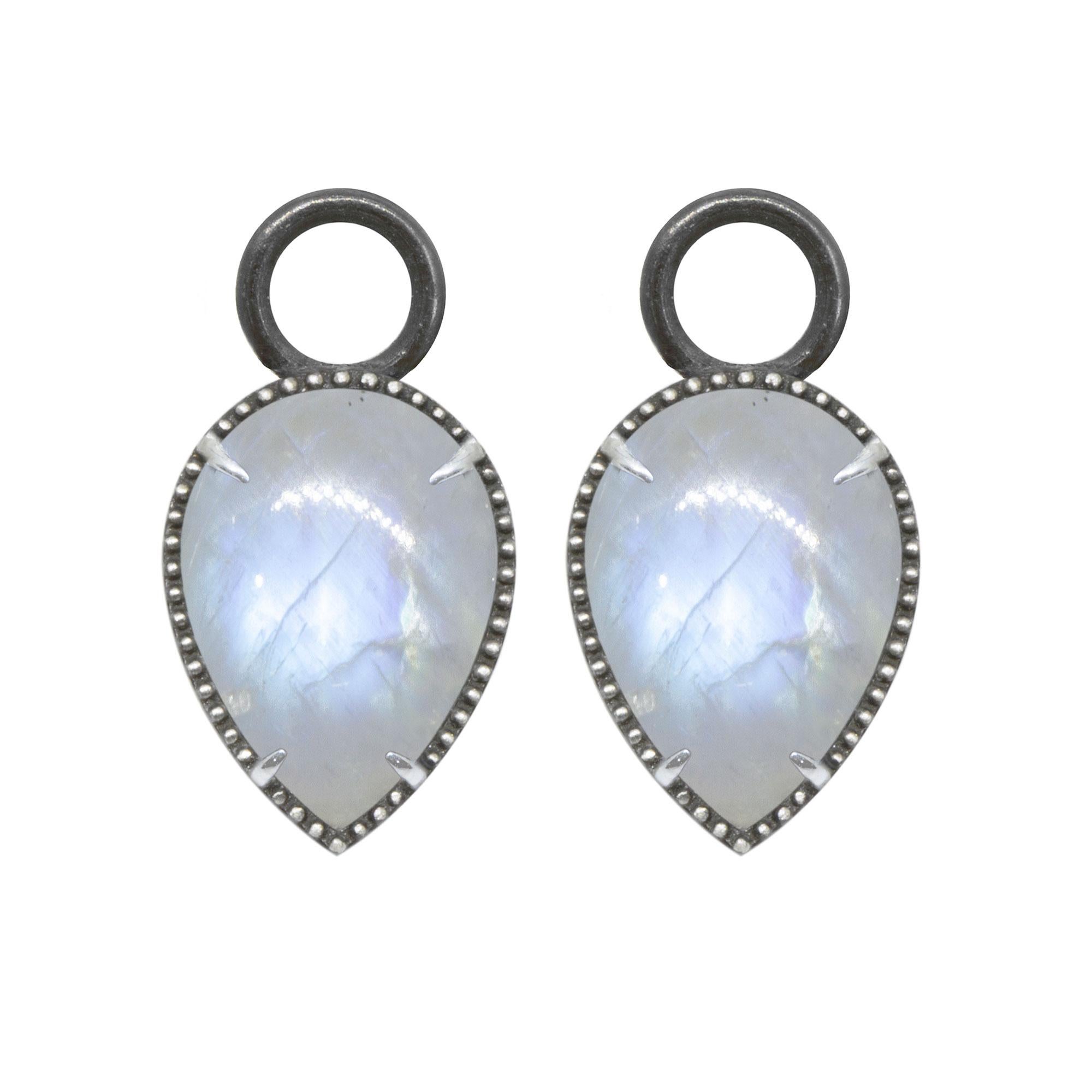 Vintage Lace Pear Moonstone Silver Earring Charms In New Condition For Sale In Denver, CO