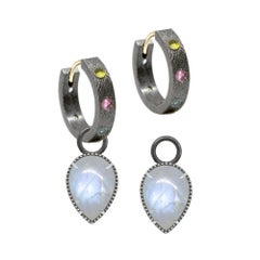 Vintage Lace Pear Moonstone Silver Earring Charms