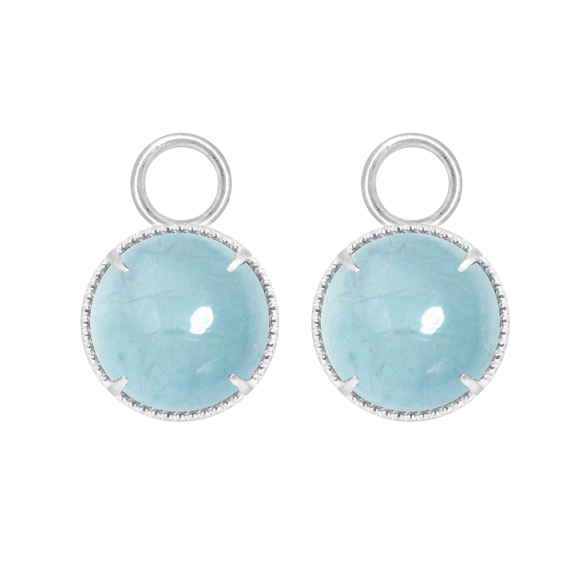 Vintage Lace Round Aquamarine Silver Earring Charms In New Condition In Denver, CO