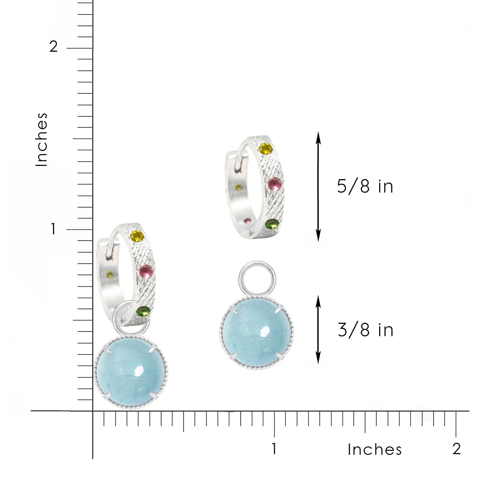 Women's or Men's Vintage Lace Round Aquamarine Silver Earring Charms