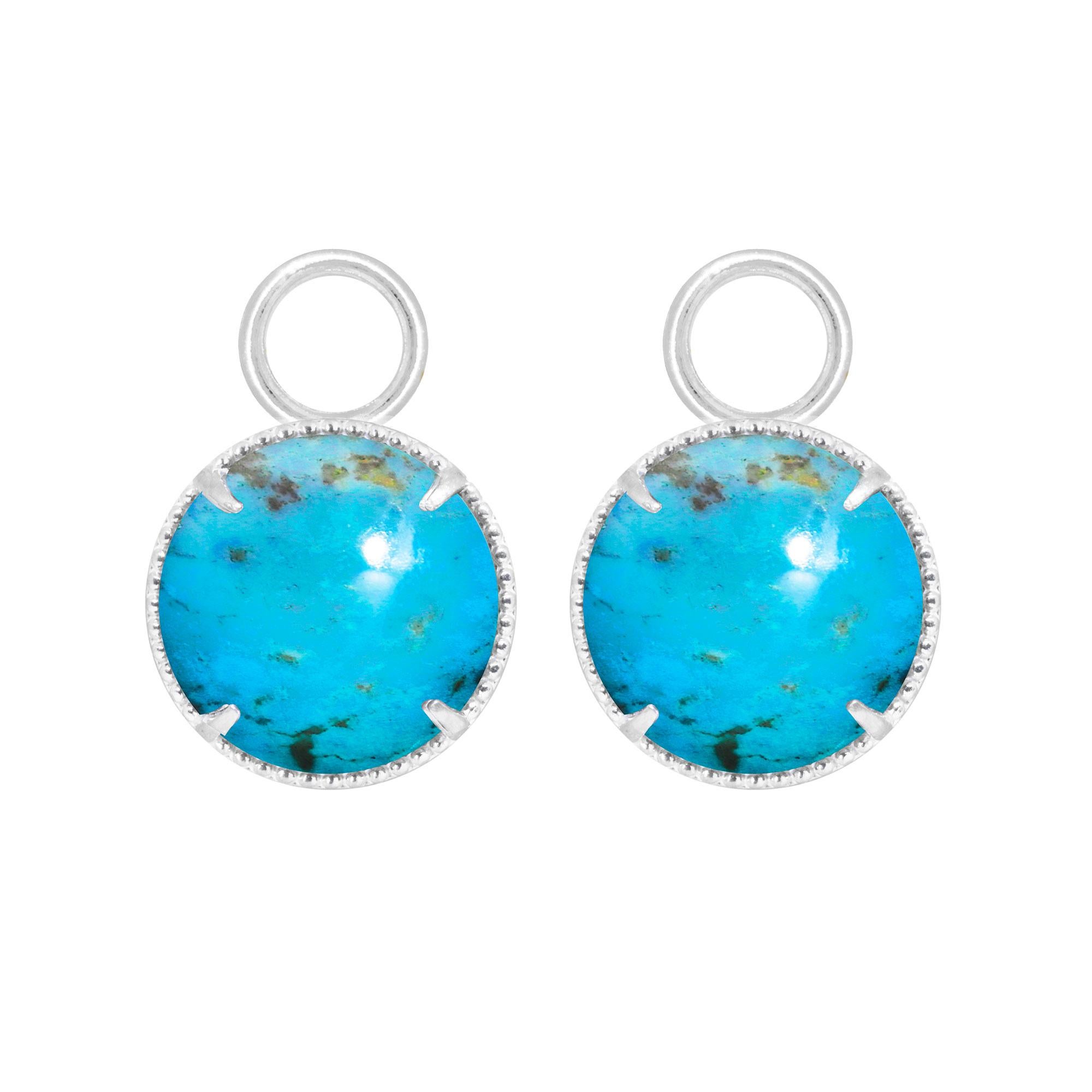 Contemporary Vintage Lace Round Kingman Turquoise Silver Earring Charms For Sale