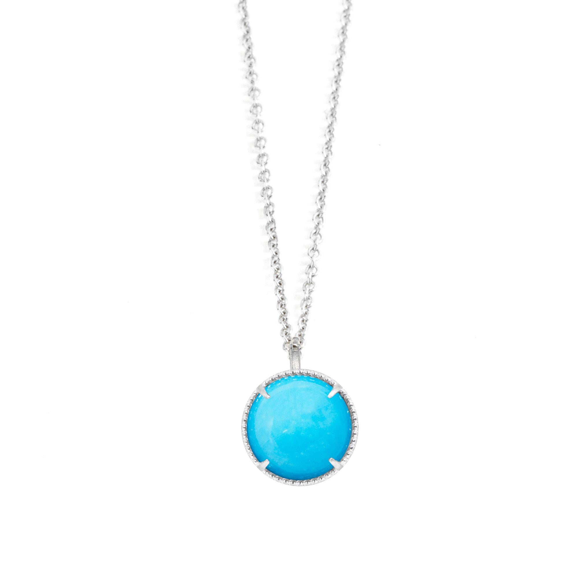 Details
Metal: Sterling Silver
Stone carat: 1
Length: 15-17''
Stone size: 7mm

About the stones:
Genuine Sleeping Beauty: Turquoise is an opaque blue-to-green mineral, technically a hydrated phosphate of copper and aluminum. It is available in