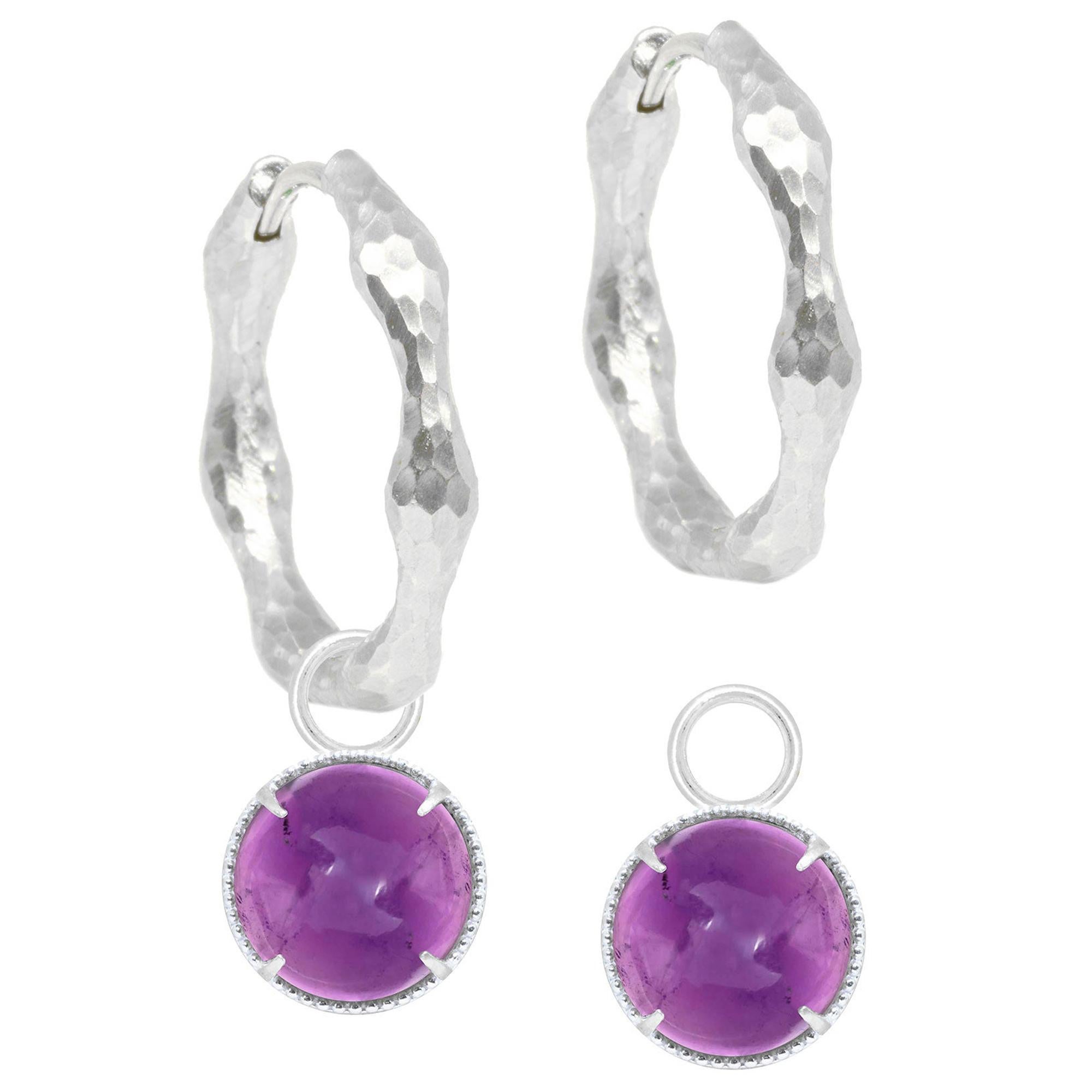 Vintage Lace Round Amethyst Silver Earring Charms