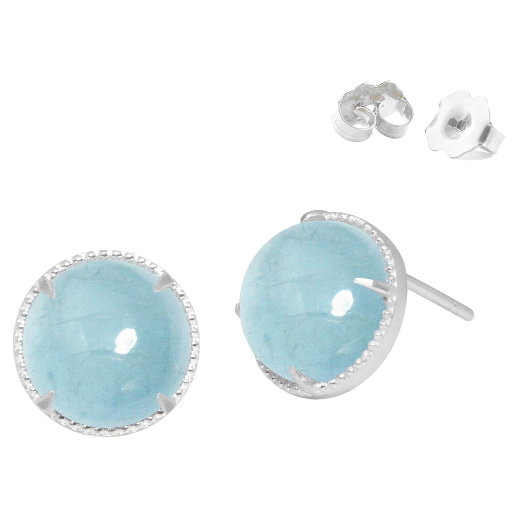 Runde Ohrstecker aus Spitze und Silber mit Aquamarin im Angebot