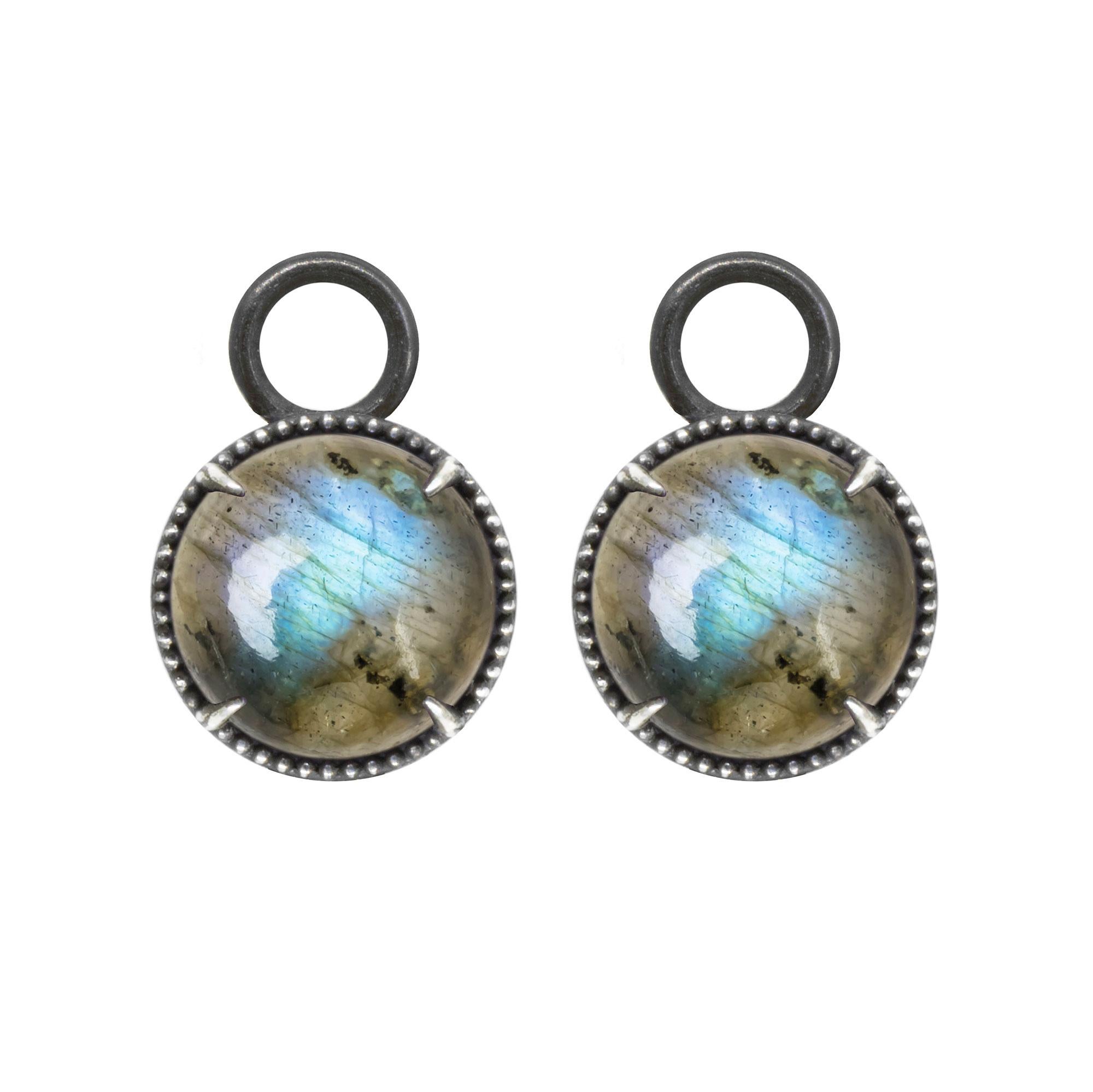Vintage Lace Round Labradorite Silver Earring Charms In New Condition For Sale In Denver, CO