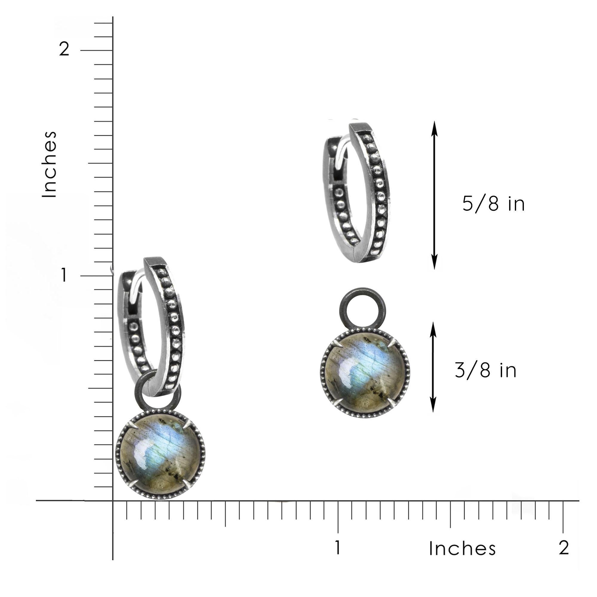 Women's or Men's Vintage Lace Round Labradorite Silver Earring Charms For Sale