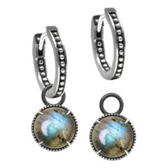 Vintage Lace Round Labradorite Silver Earring Charms
