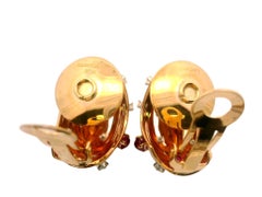 Vintage Lackritz Yellow Gold Diamond & Ruby Domed Cuff Sputnik Earrings