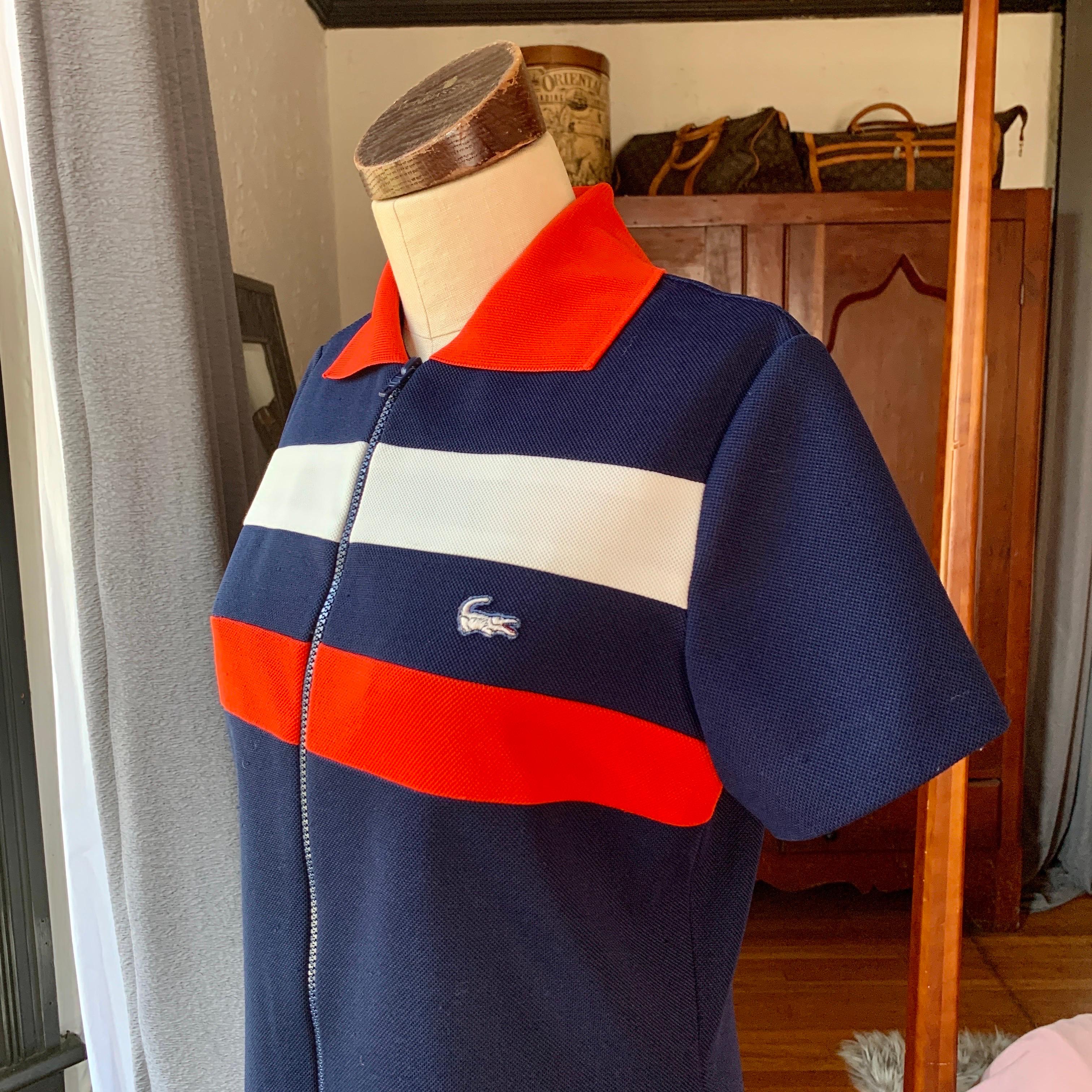 Vintage LACOSTE DAVID CRYSTAL FASHION Stripe Collar Polyester SCOOTER Dress M/L For Sale 2