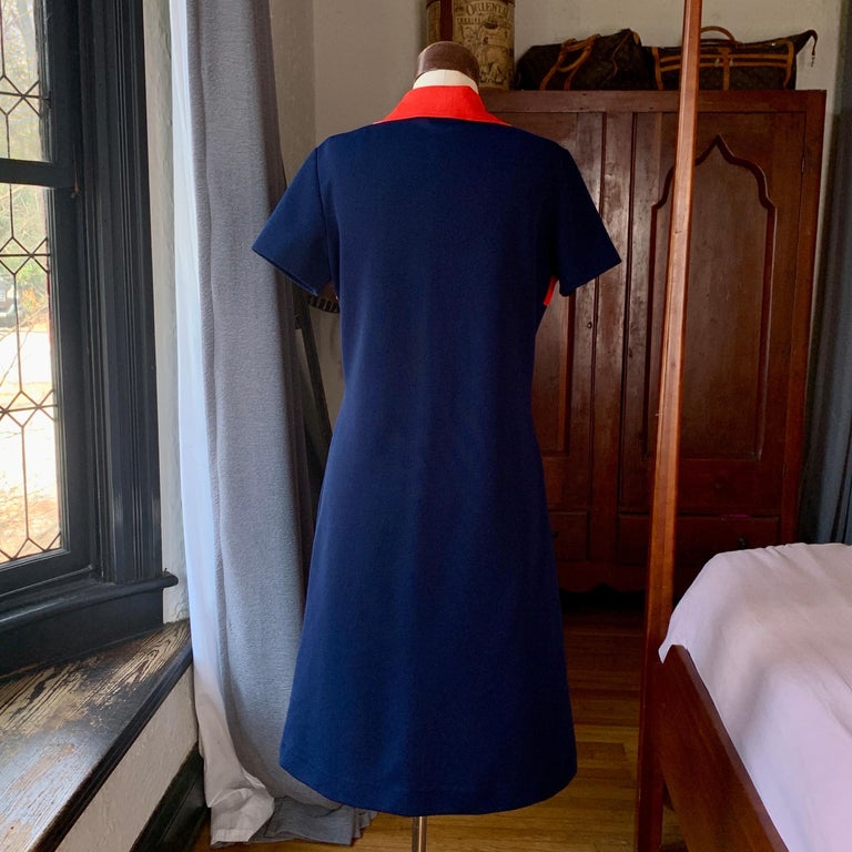 Vintage LACOSTE DAVID CRYSTAL FASHION Stripe Collar Polyester SCOOTER Dress  M/L at 1stDibs