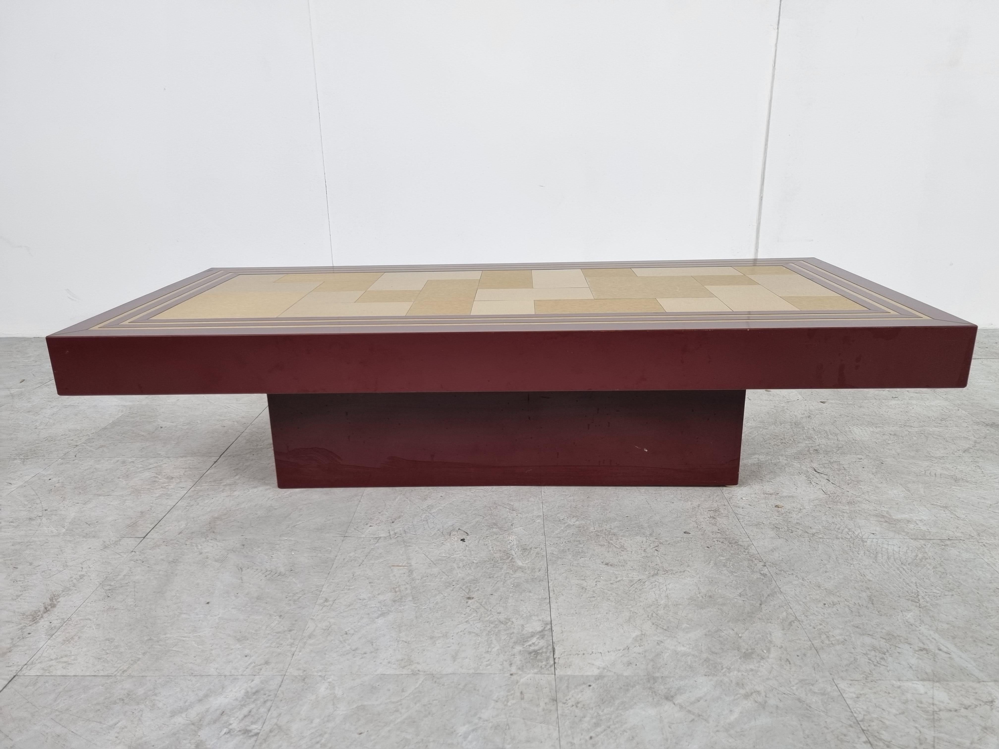 Vintage Lacquer and Brass Coffee Table, 1970s 4
