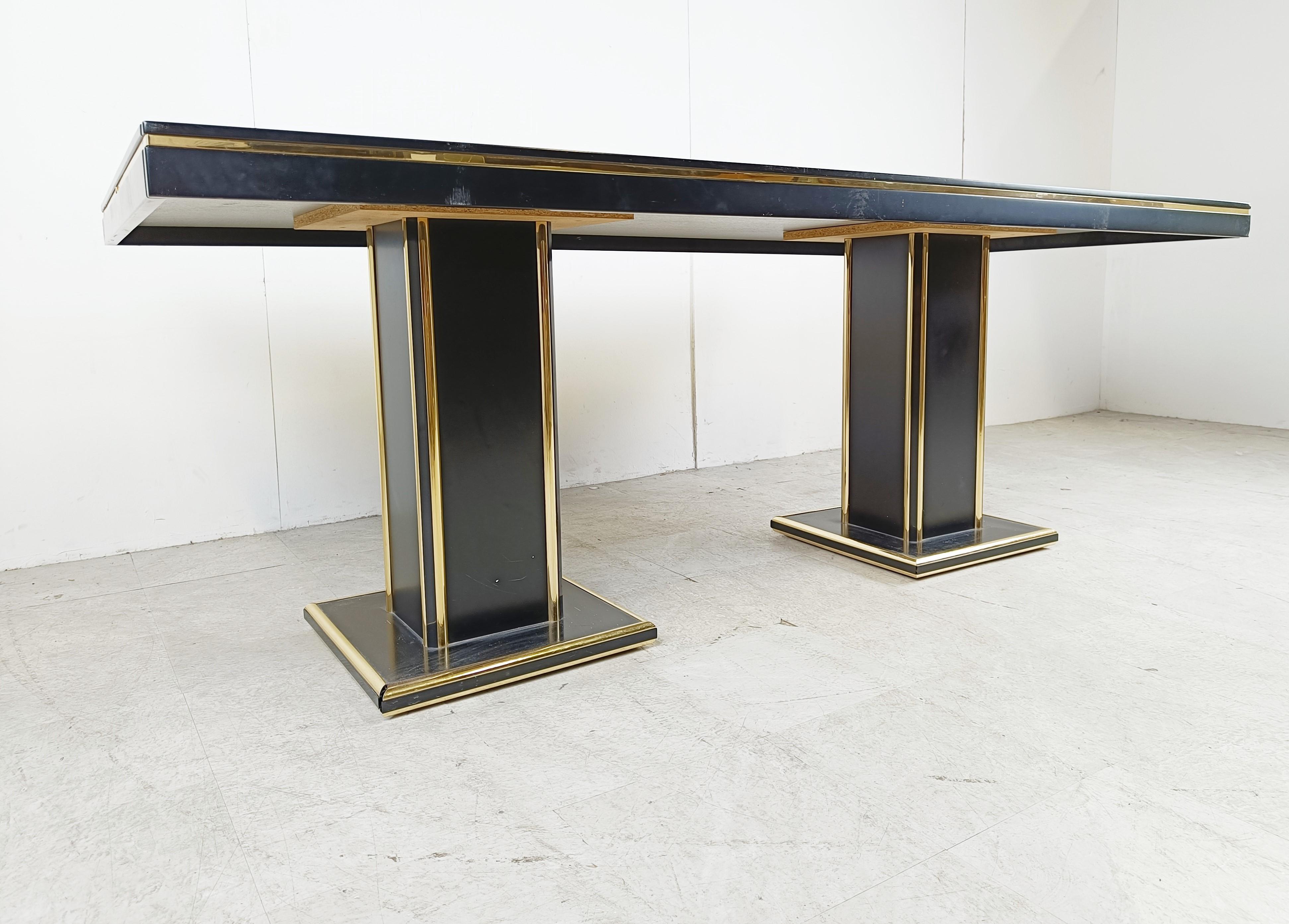 Vintage lacquer and brass dining table, 1970s For Sale 2