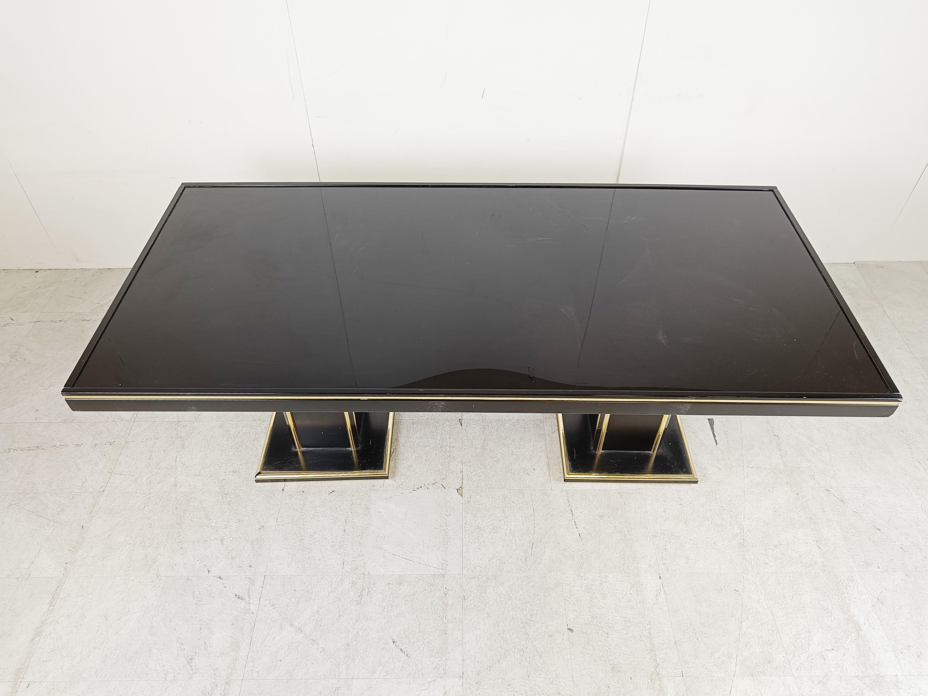 Hollywood Regency Vintage lacquer and brass dining table, 1970s For Sale