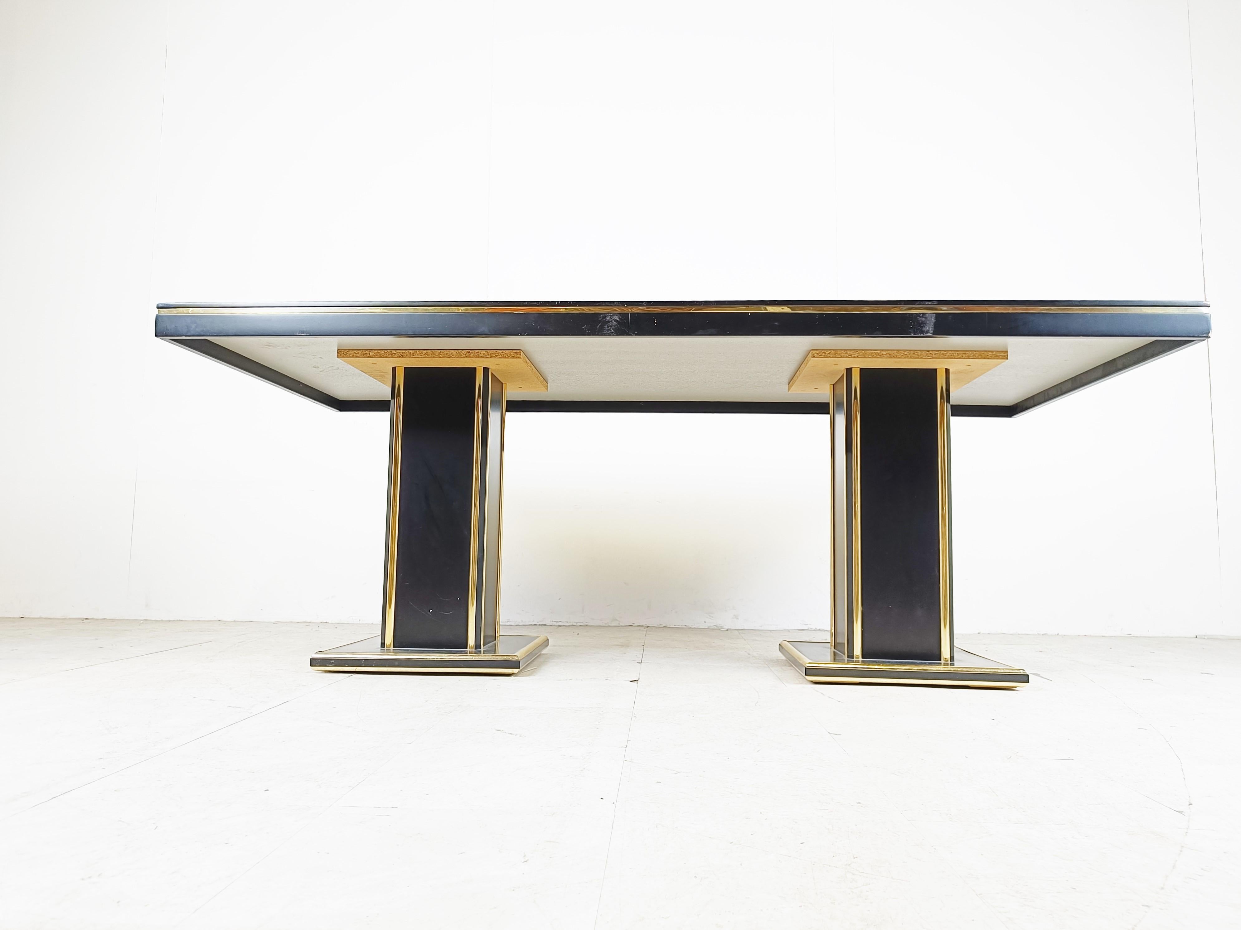 Vintage lacquer and brass dining table, 1970s In Good Condition For Sale In HEVERLEE, BE