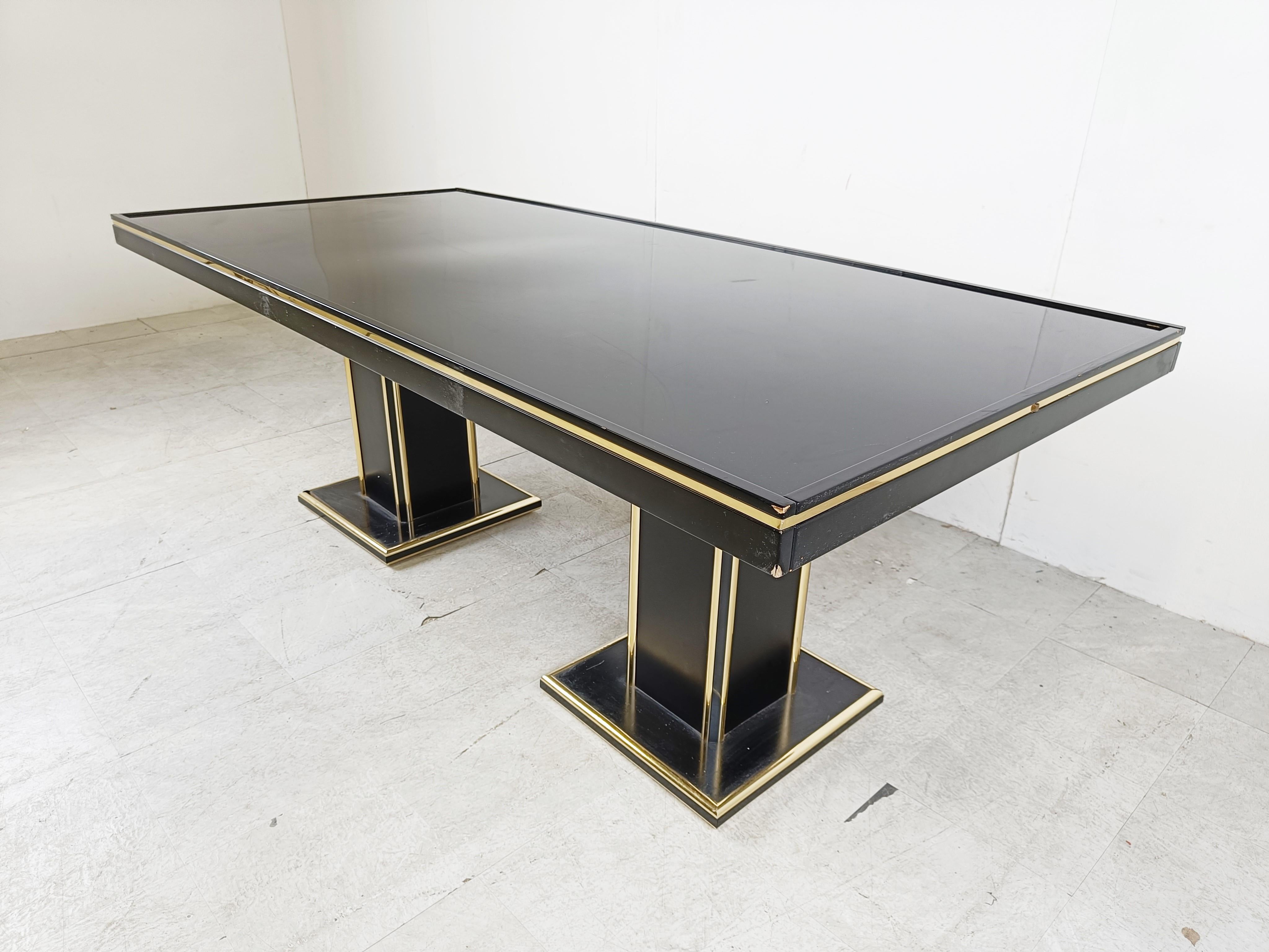 Late 20th Century Vintage lacquer and brass dining table, 1970s For Sale