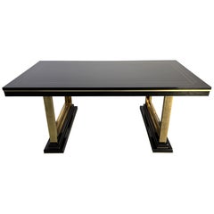 Vintage lacquer and brass dining table, 1970s