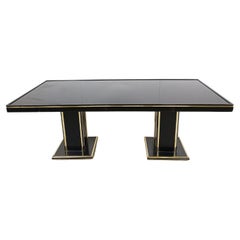 Retro lacquer and brass dining table, 1970s