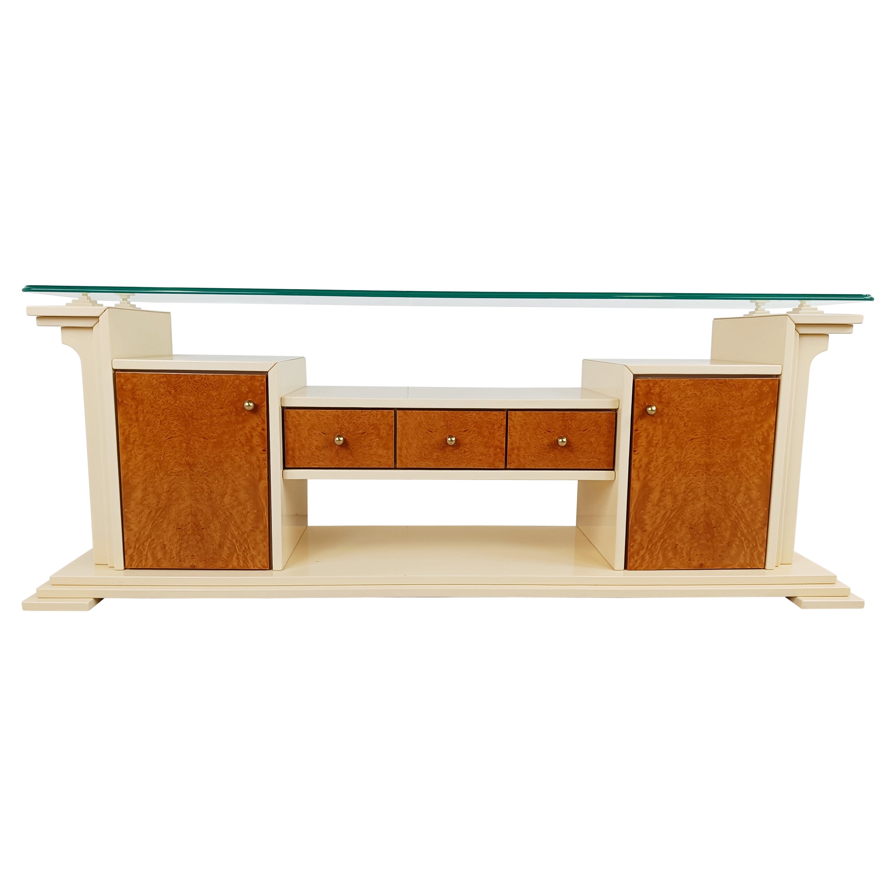 Credenza vintage in lacca e radica, anni '80 in vendita