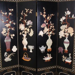 Vintage Lacquer and Carved Hardstone Screen