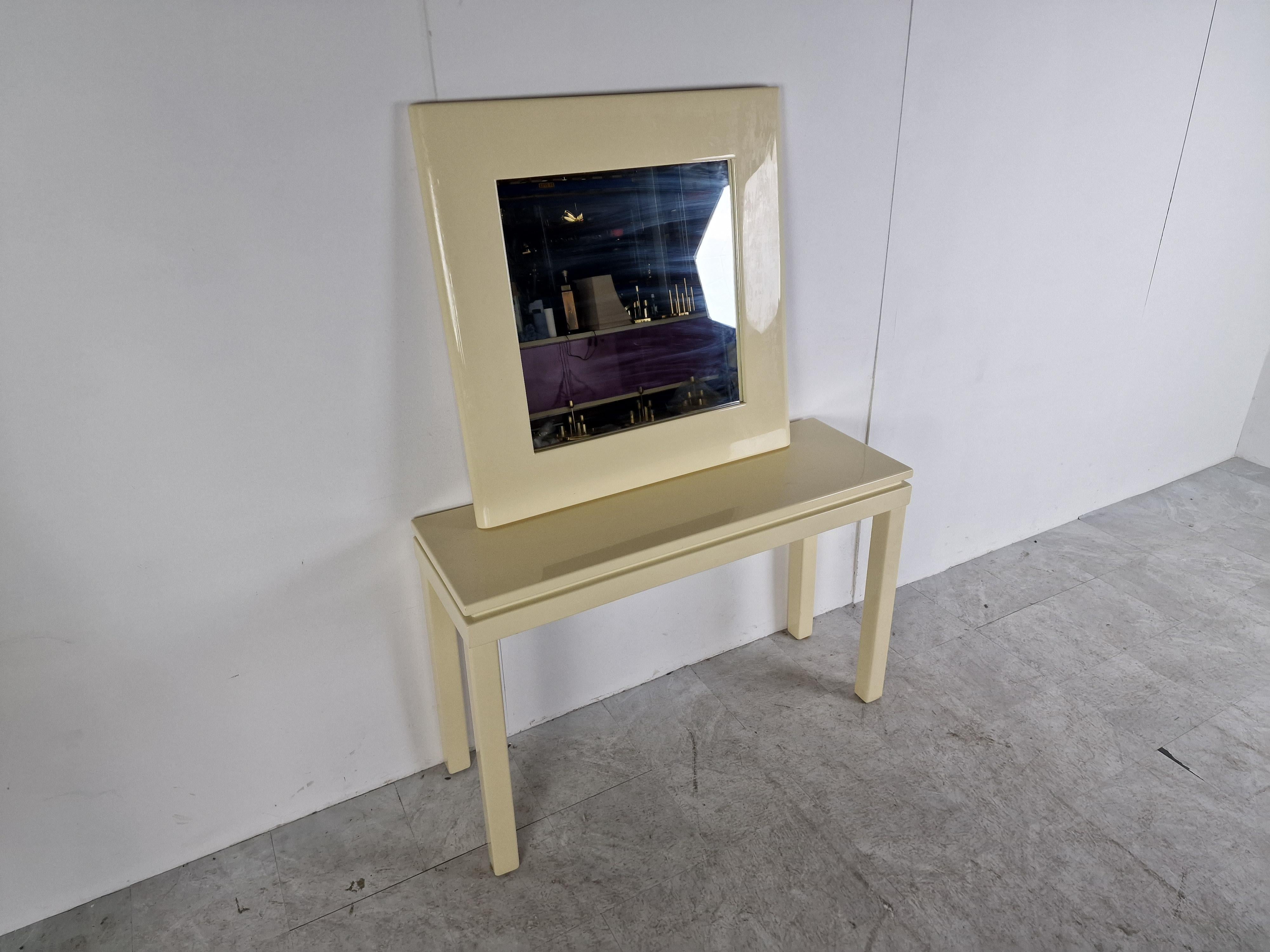 Vintage Lacquer Console with Mirror, 1980s, France For Sale 1