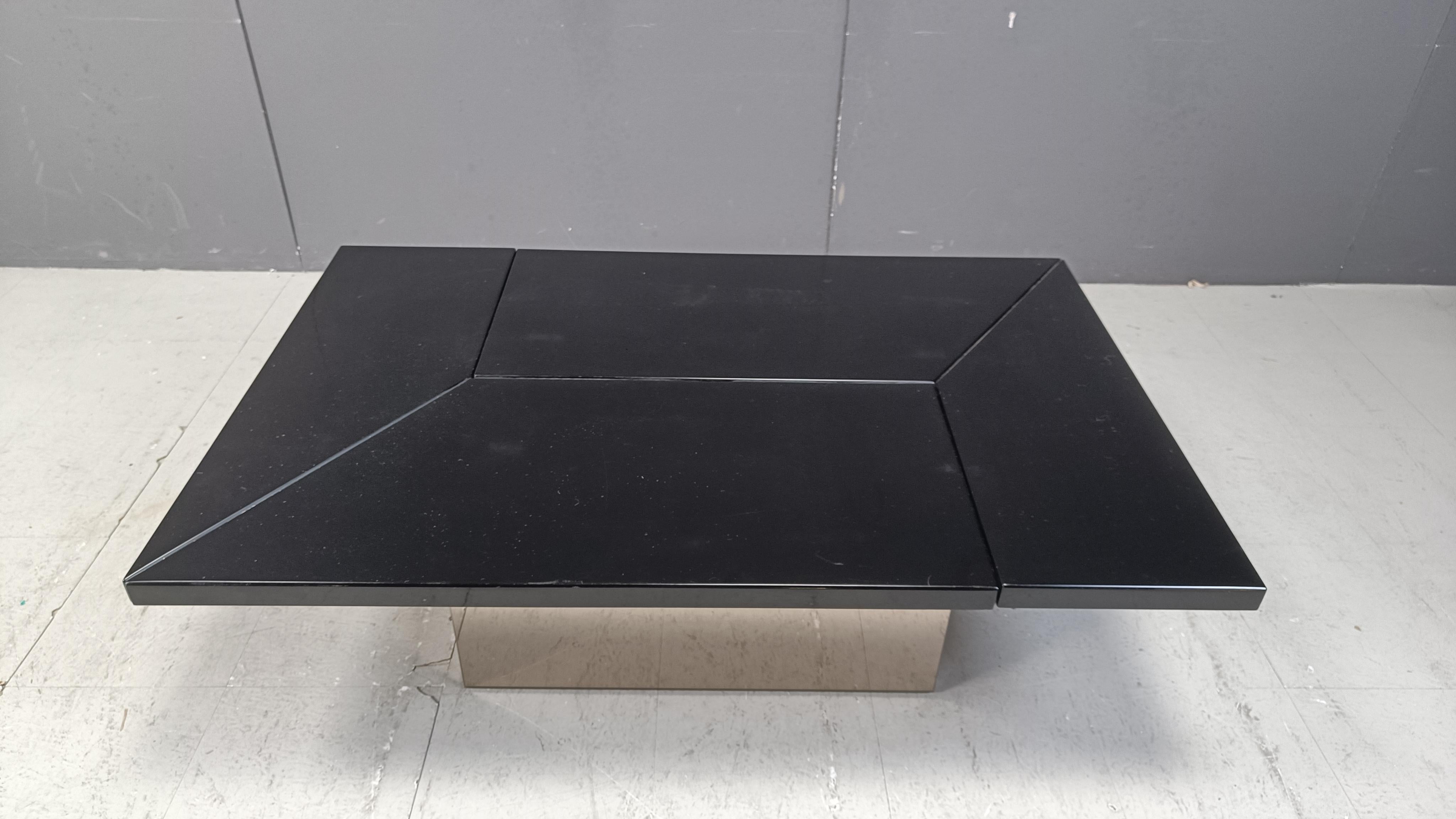 French Vintage lacquer hidden bar coffee table by Paul Michel, 1970s