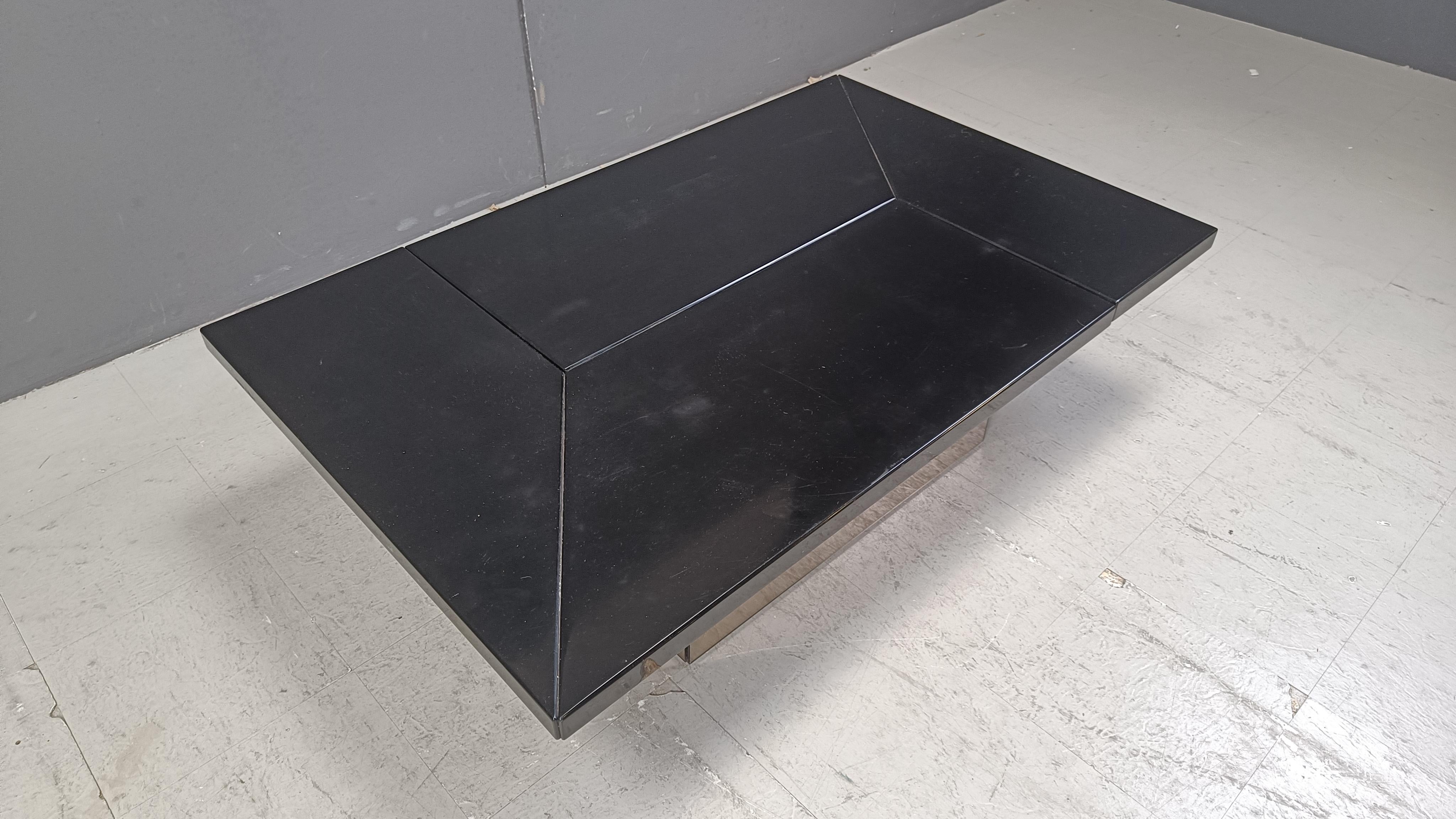 Mirror Vintage lacquer hidden bar coffee table by Paul Michel, 1970s