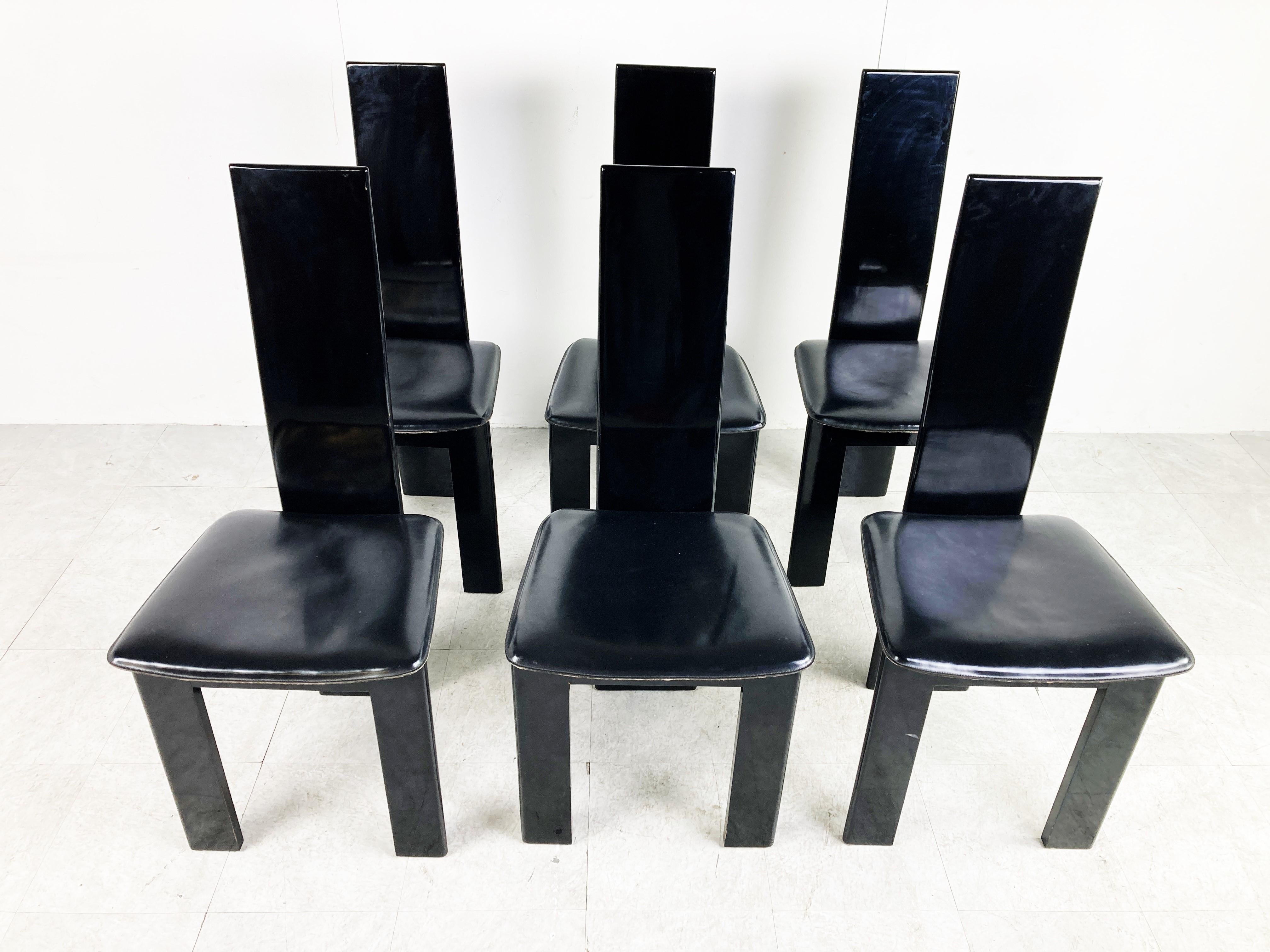 Post-Modern Vintage Lacquer High Back Dining Chairs, 1980s, Set of 6