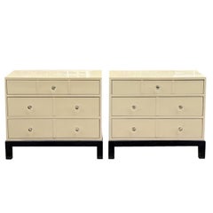 Vintage Lacquer Laminate Nightstands with Lucite Knobs, a Pair