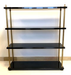 Vintage Lacquer Wood Brass Bookcase, France